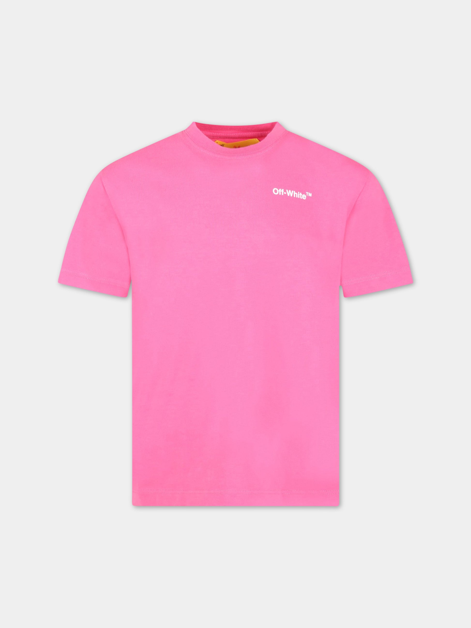 T-shirt fucsia per bambina con logo bianco,Off White,OGAA001S23JER0013201