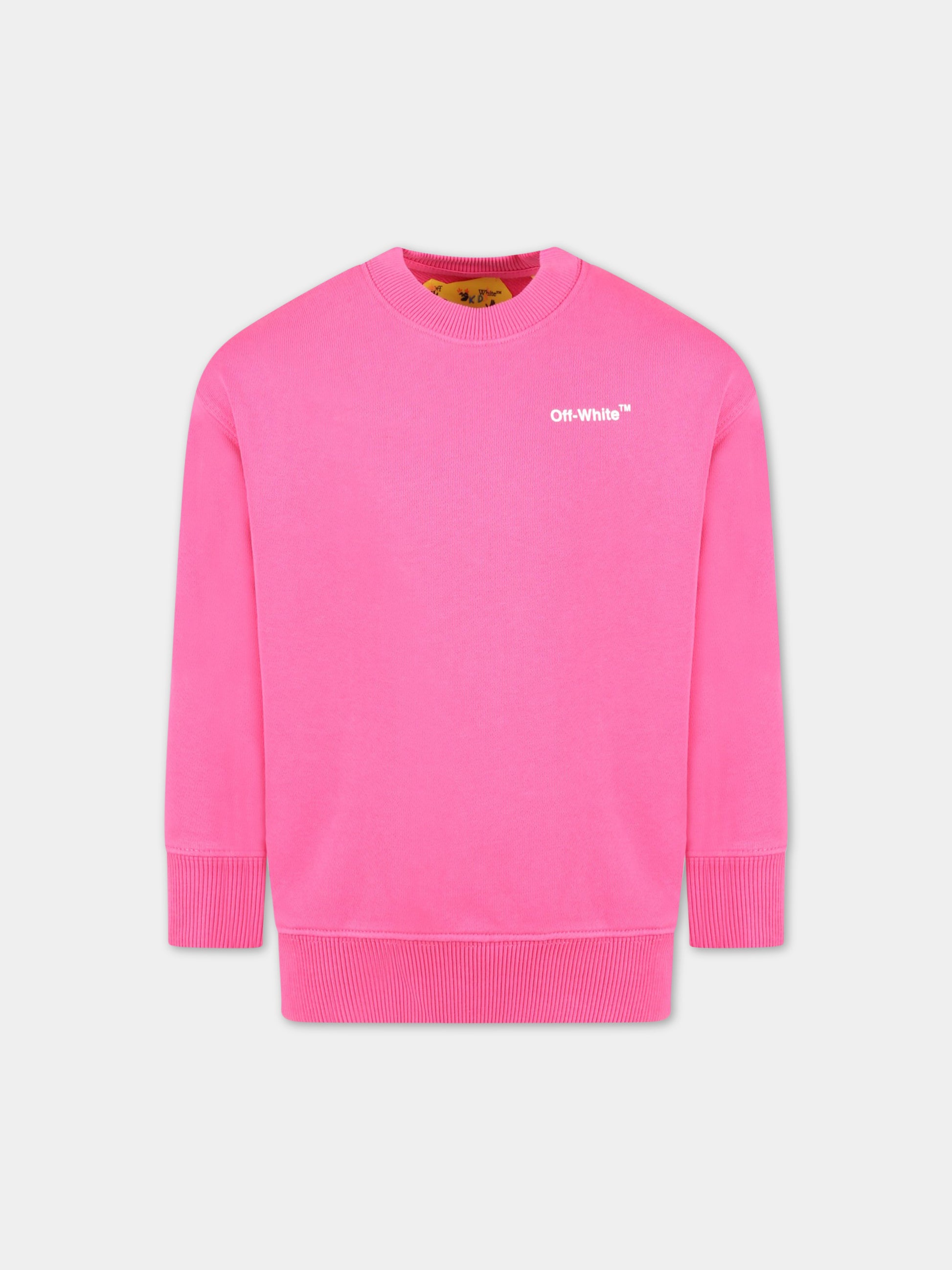 Felpa fucsia per bambina con logo bianco,Off White,OGBA001S23FLE0013201