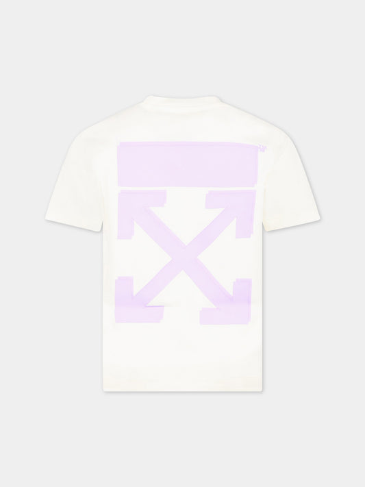 T-shirt avorio per bambina con logo viola,Off White,OGAA001S23JER0010336