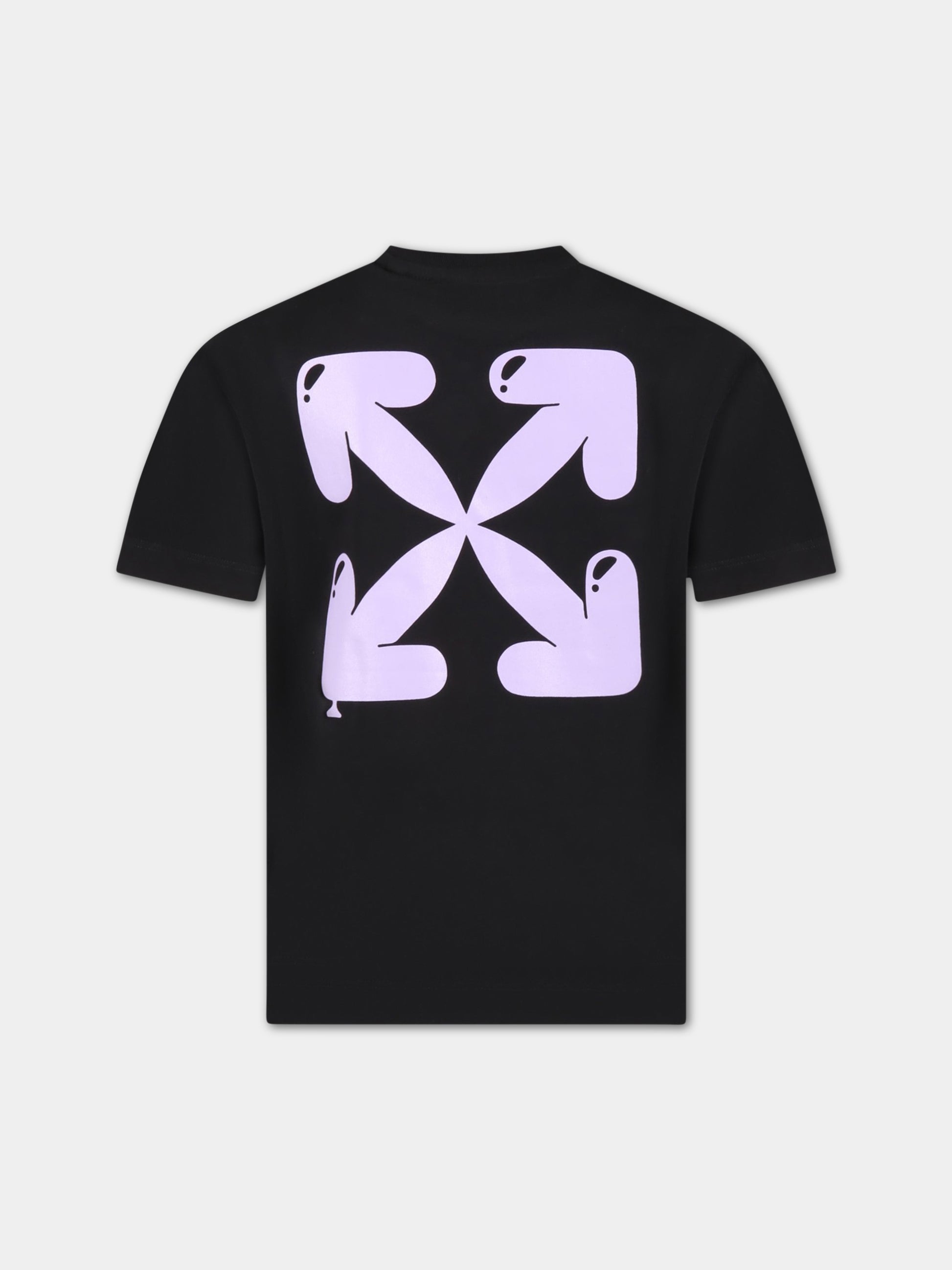 T-shirt nera per bambina con logo viola,Off White,OGAA001S23JER0031036