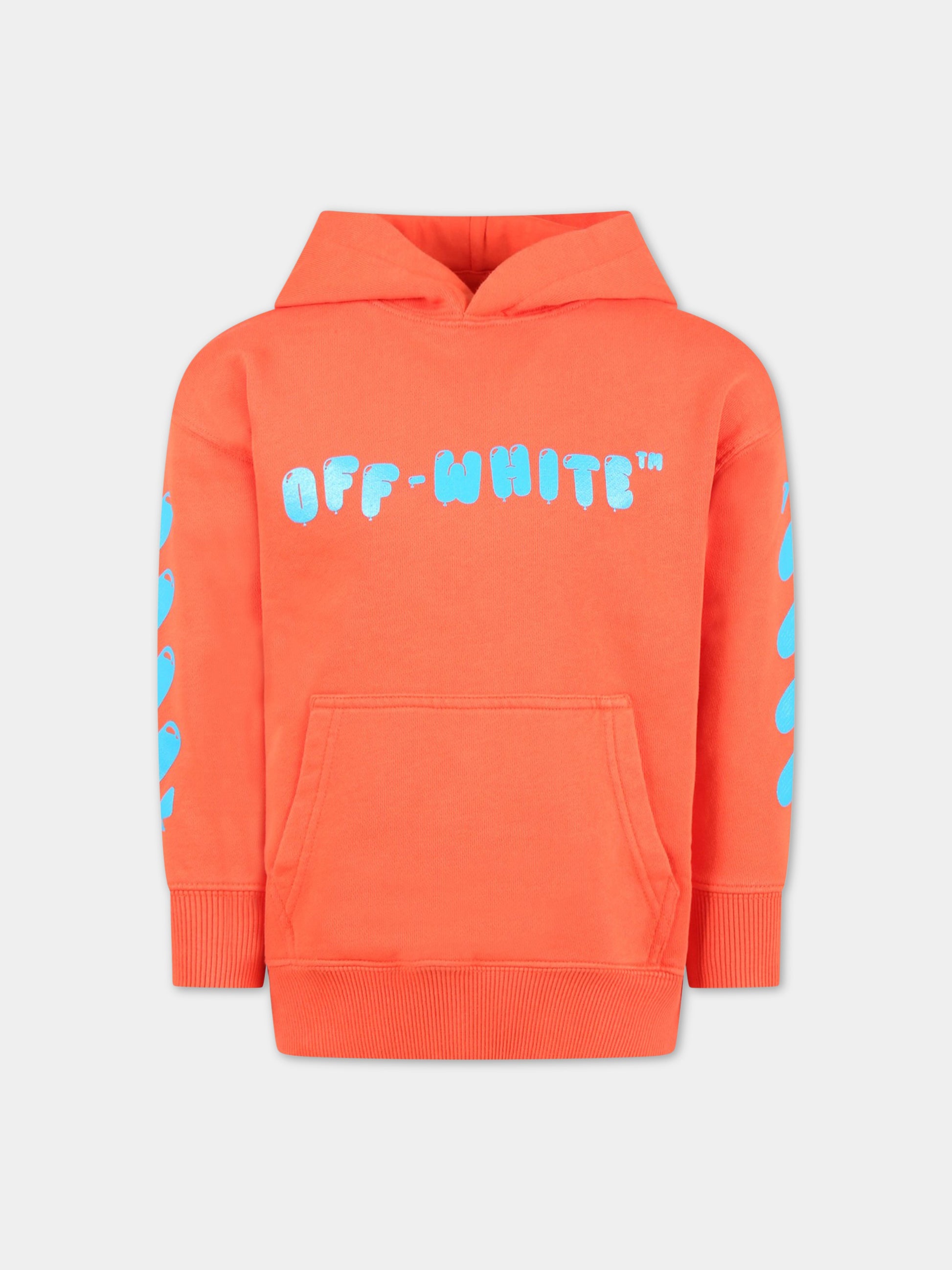 Felpa arancione per bambini con logo blu,Off White,OBBB001S23FLE0072545