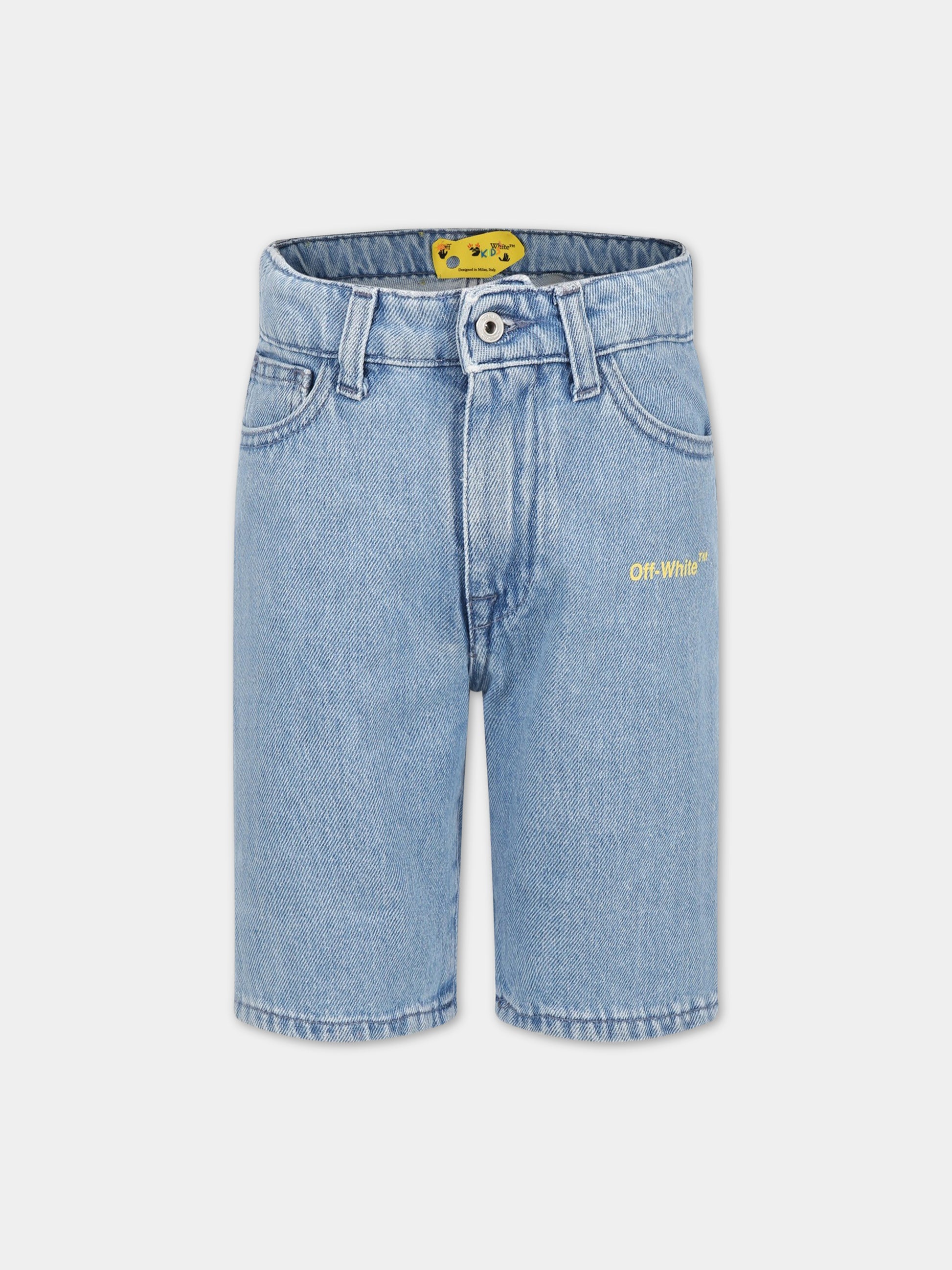 Shorts celesti per bambino con logo e frecce,Off White,OBYC001S23DEN0014418