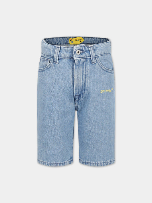 Shorts celesti per bambino con logo e frecce,Off White,OBYC001S23DEN0014418