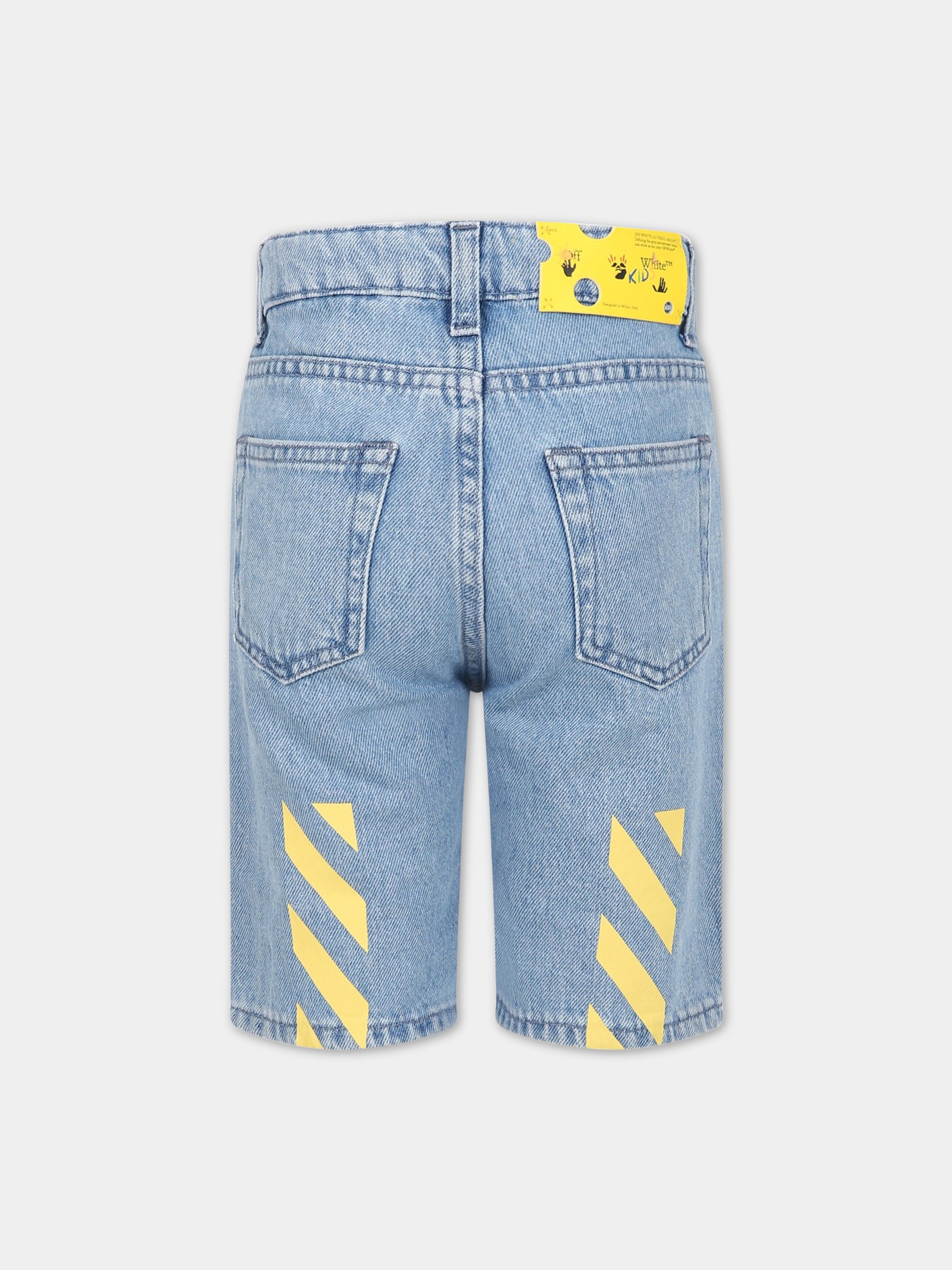 Shorts celesti per bambino con logo e frecce,Off White,OBYC001S23DEN0014418