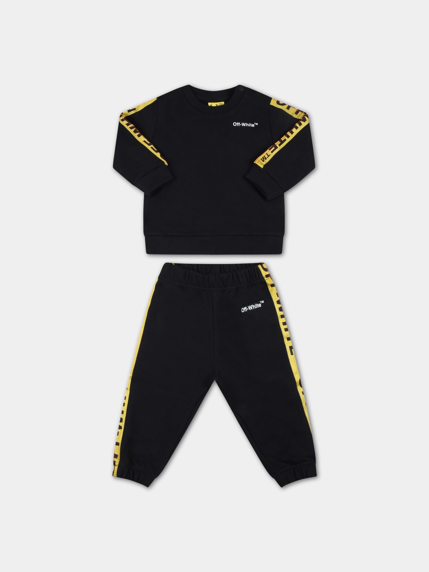 Tuta nera per neonato con logo bianco,Off White,OB2X006S23FLE0011018