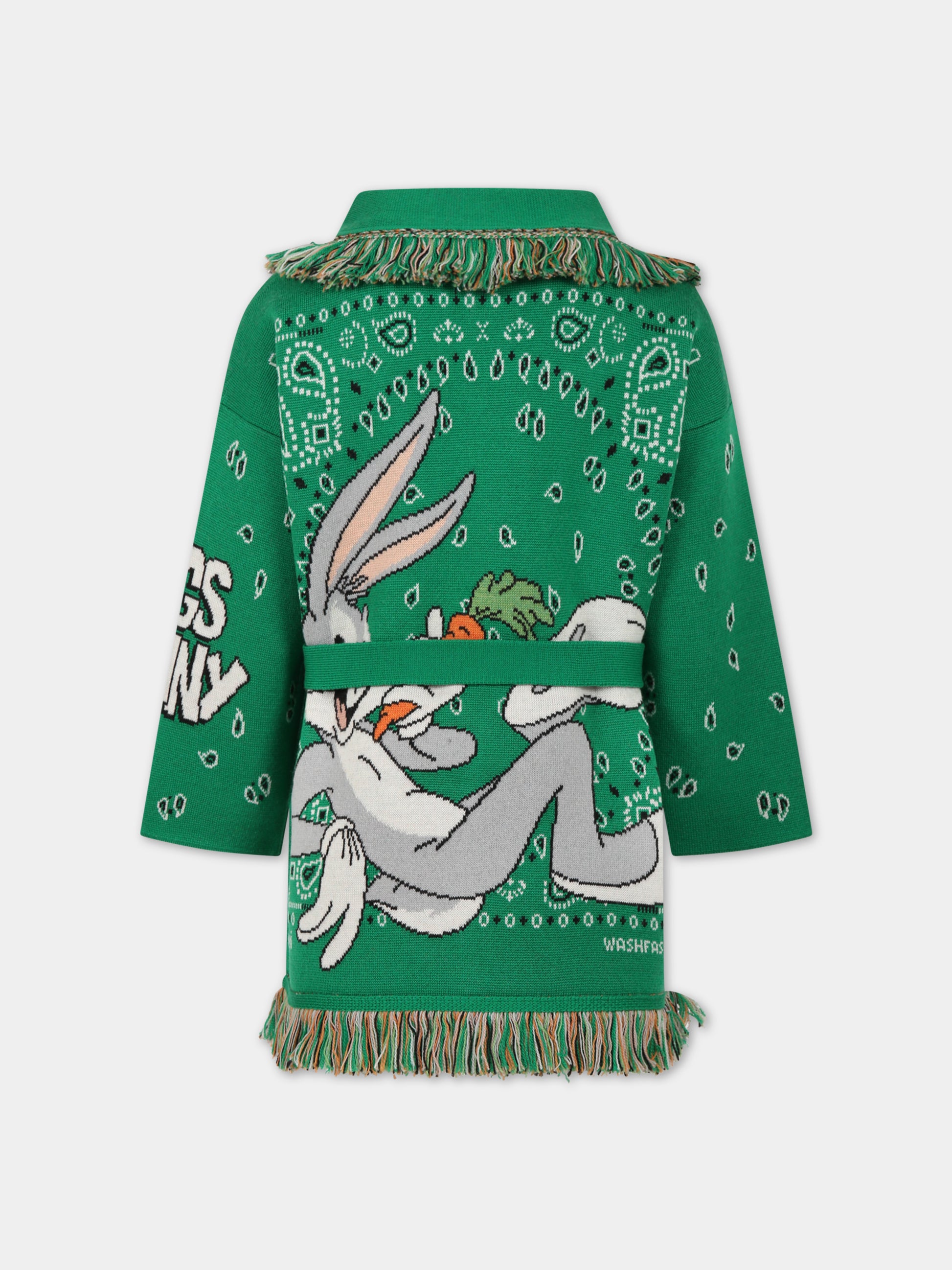 Cardigan verde per bambini con Bugs Bunny,Alanui,LGHB002S23KNI0055757