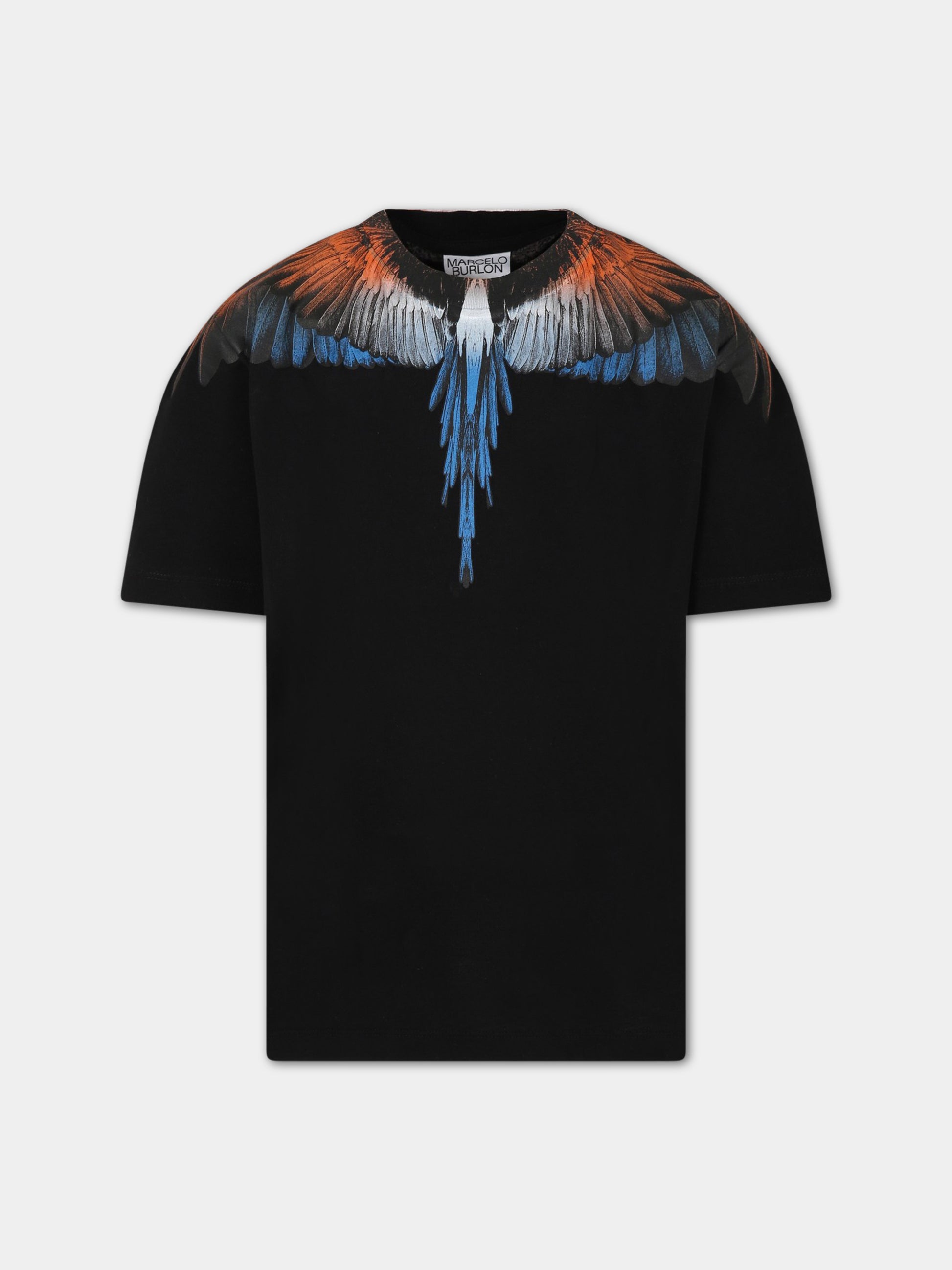 T-shirt nera per bambino con iconiche ali,Marcelo Burlon Kids,CBAA001S23JER0021020