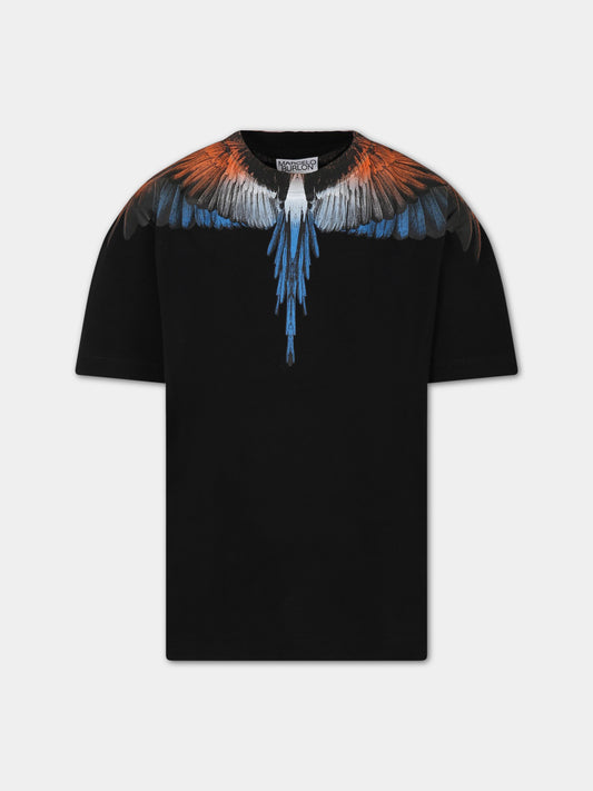 T-shirt nera per bambino con iconiche ali,Marcelo Burlon Kids,CBAA001S23JER0021020