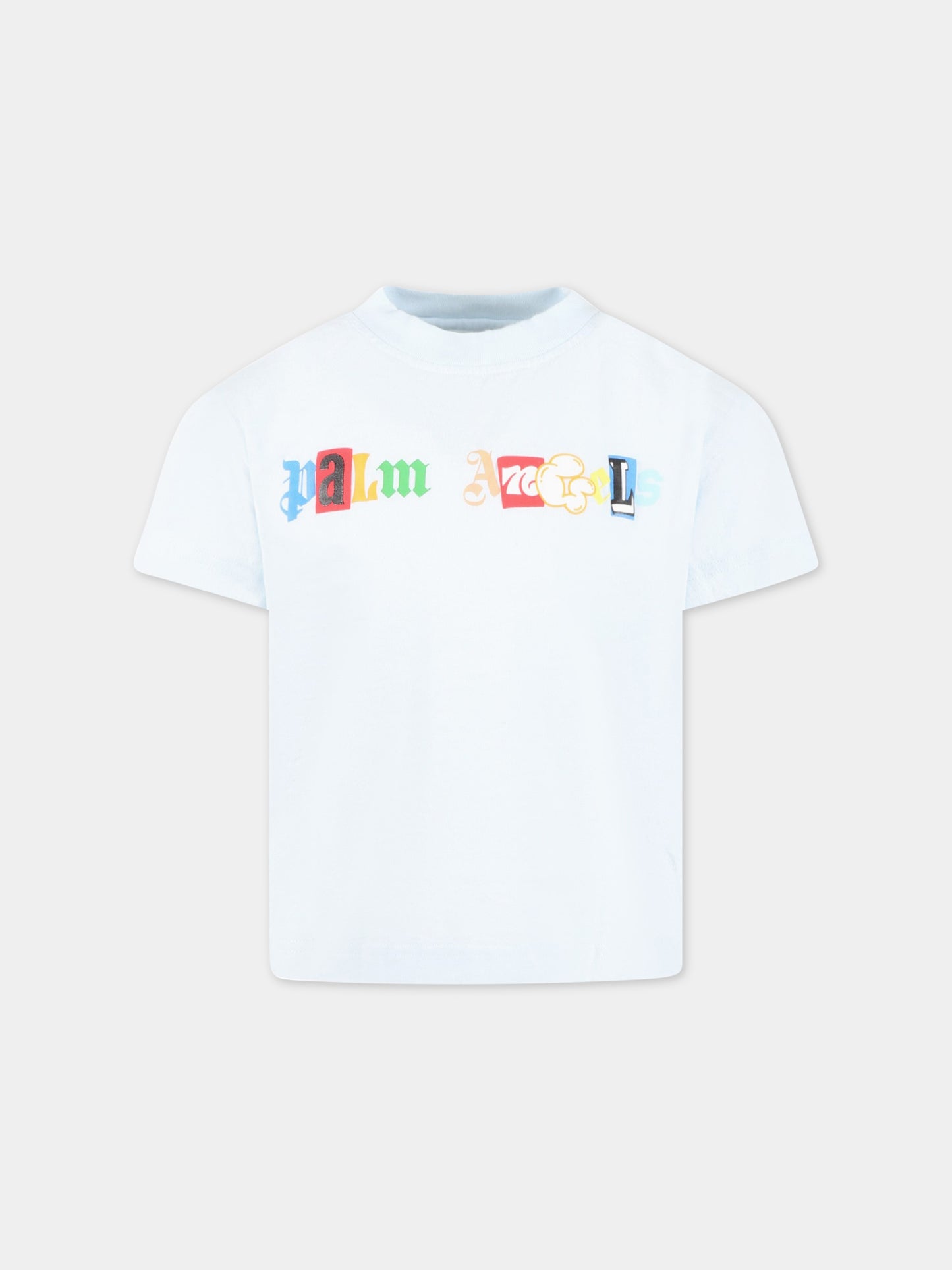 T-shirt celeste per bambino con logo multicolor,Palm Angels,PBAA001S23JER0015284