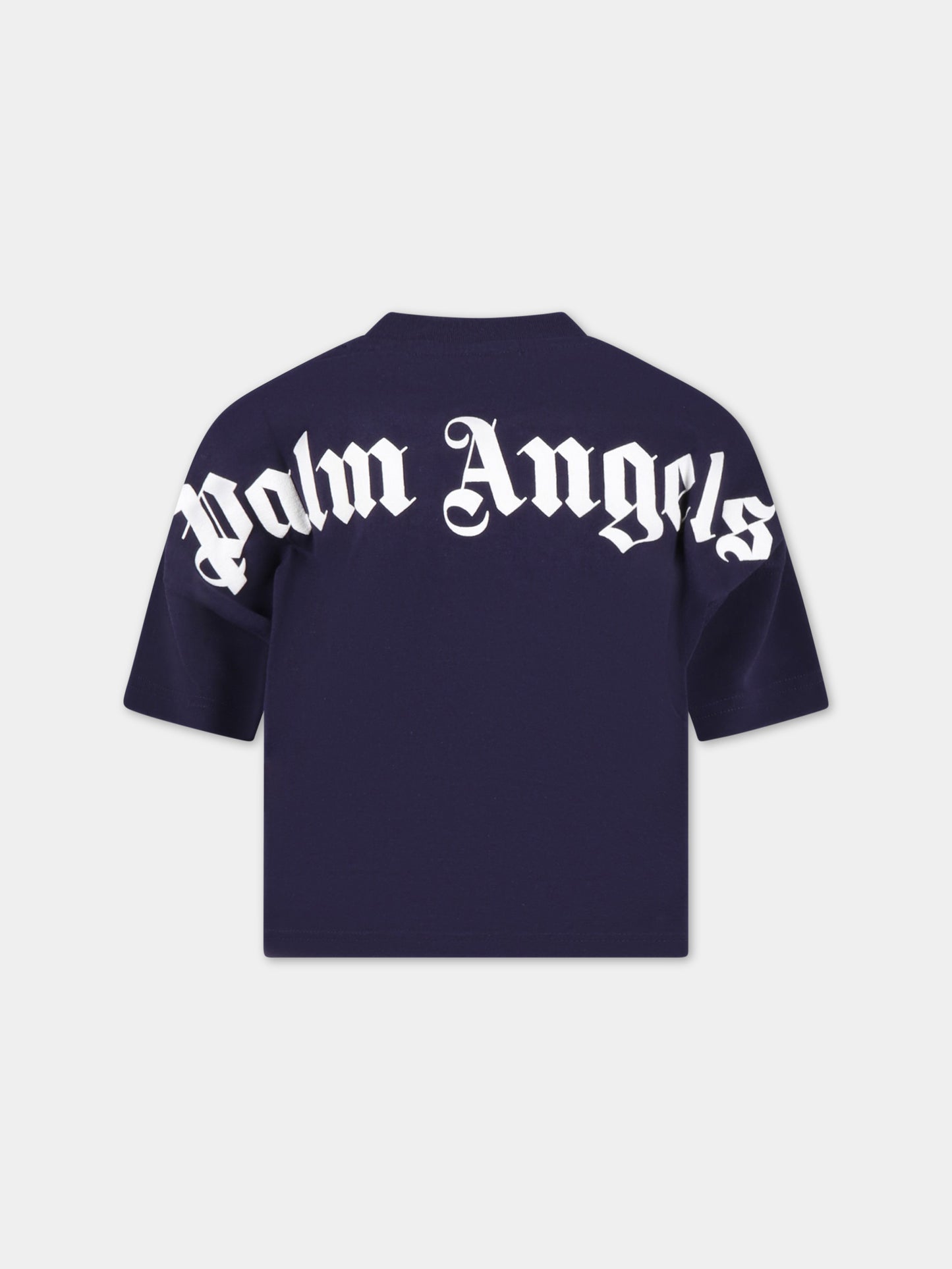 T-shirt blu per bambino con logo bianco,Palm Angels,PBAA002C99JER0014601