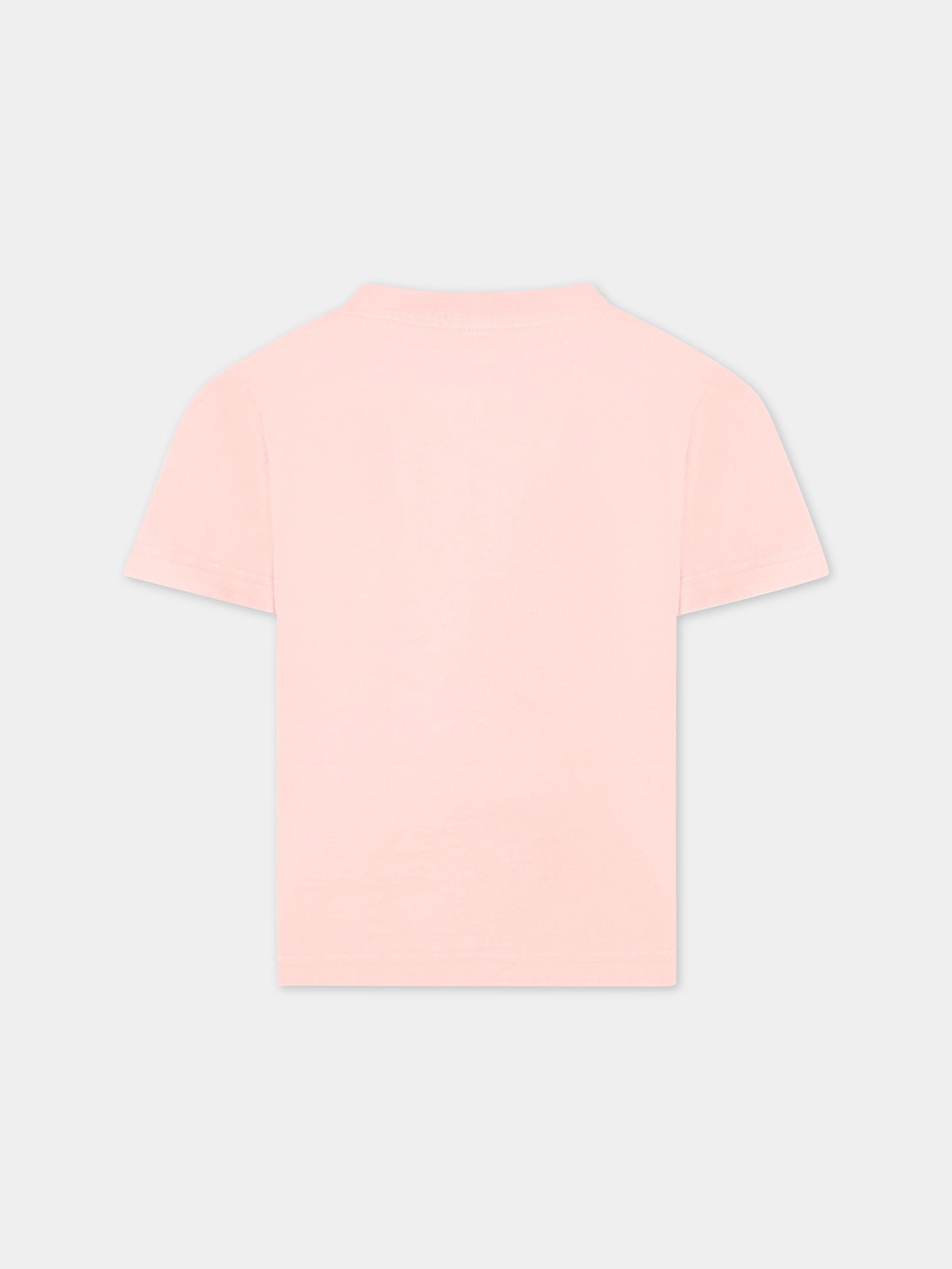 T-shirt rosa per bambina con orso e logo bianco,Palm Angels,PGAA002C99JER0013060