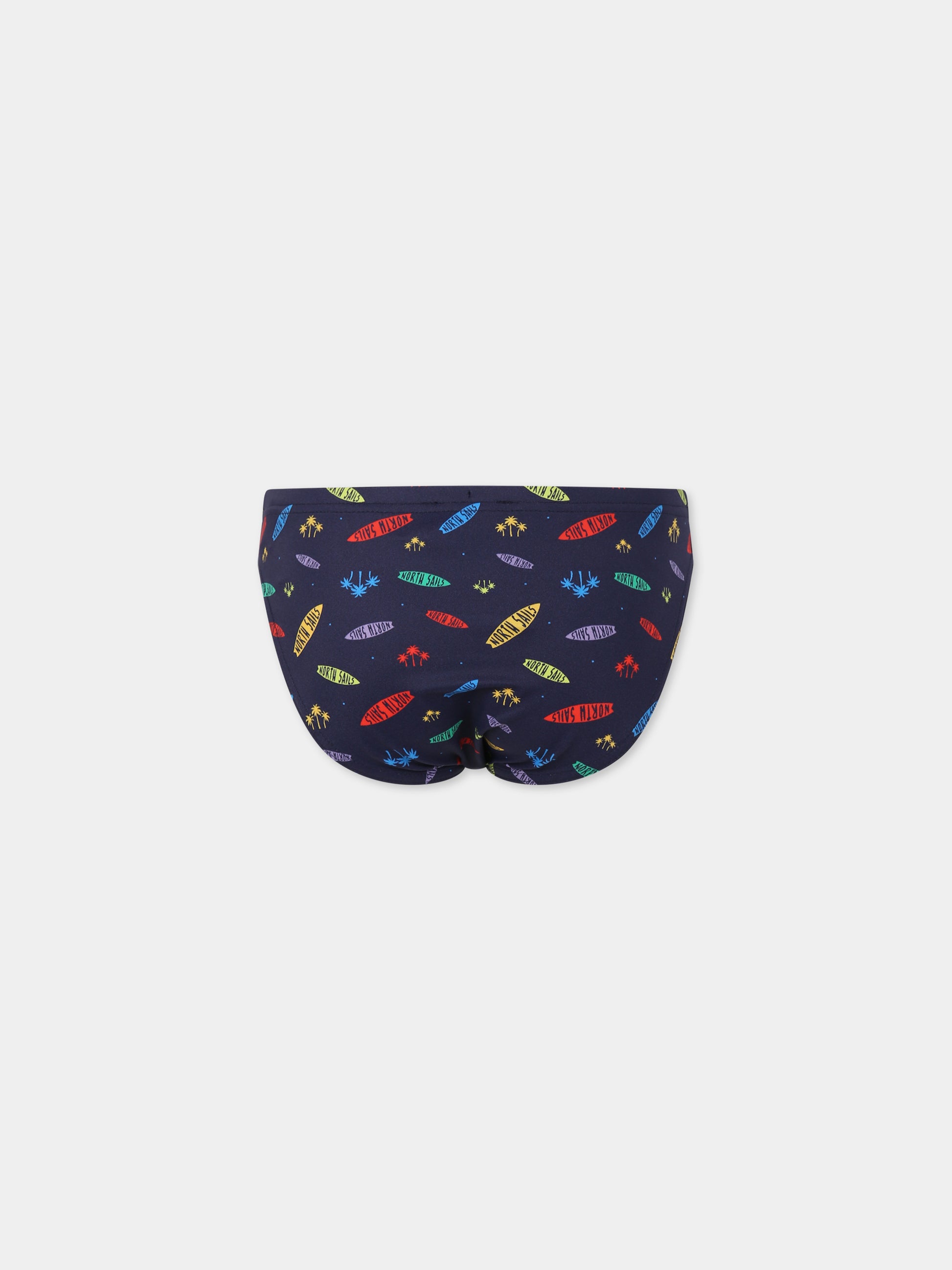 Slip mare blu per bambino con logo e stampa palme,North Sails,777553 000 C036