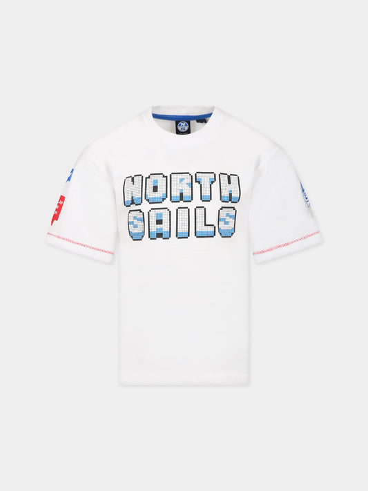 T-shirt bianca per bambino con logo,North Sails,795056 000 C002