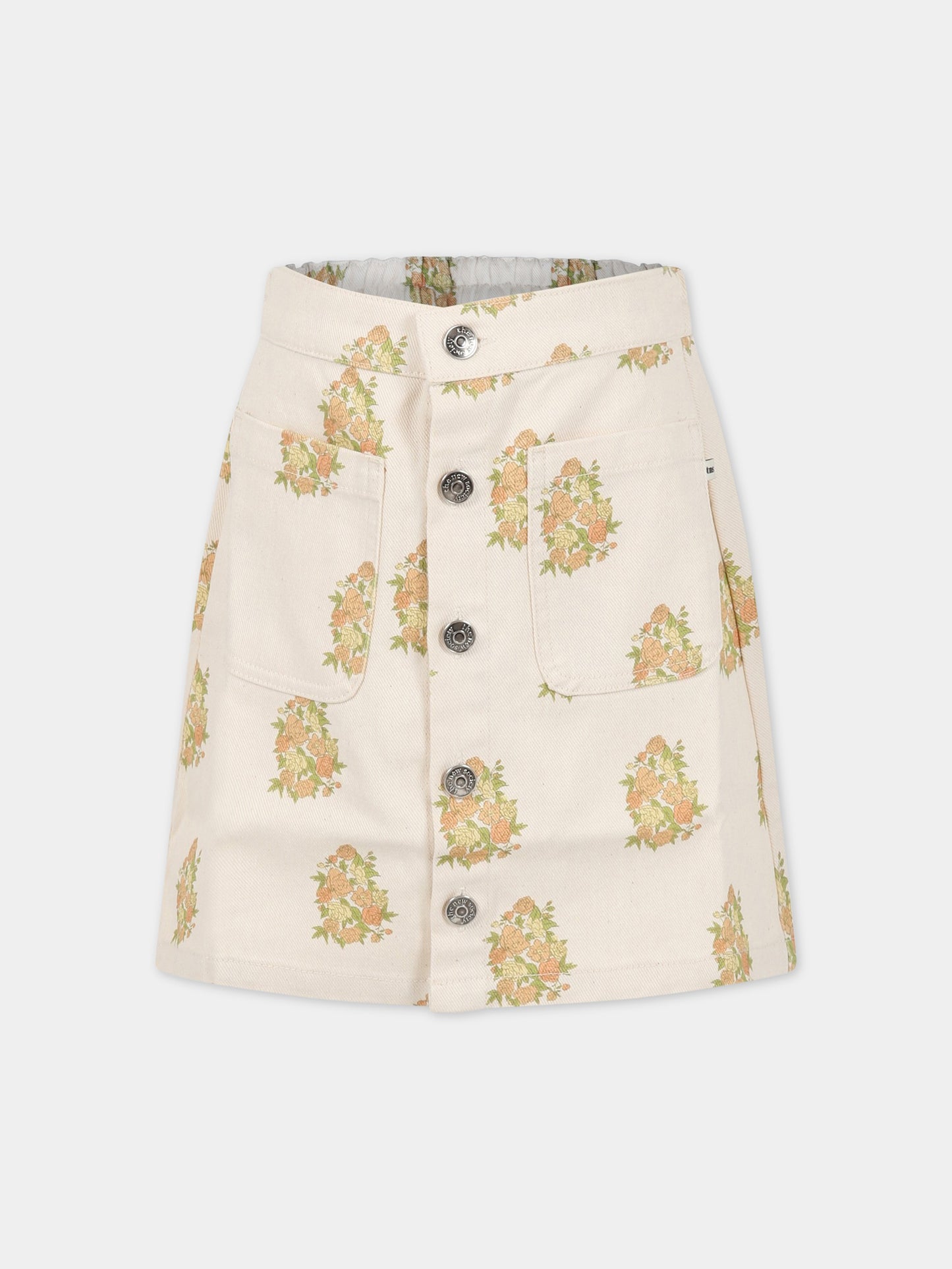 Gonna avorio per bambina con fiori all-over e con logo,The New Society,S23 K DN04 LORETTA