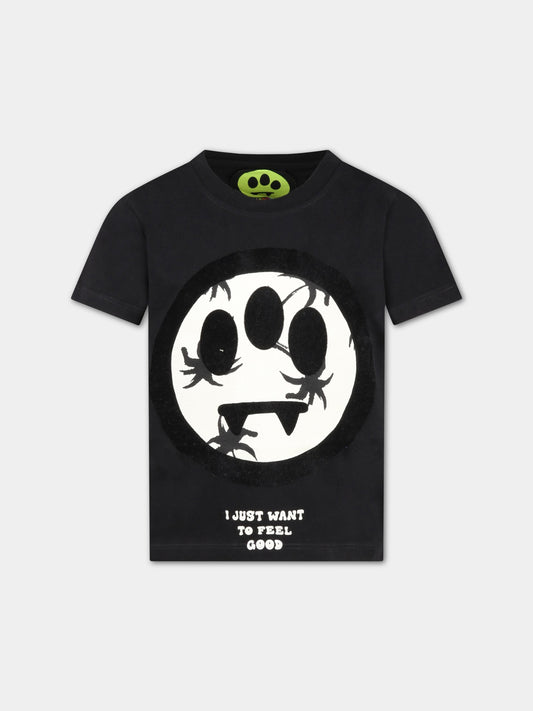 T-shirt nera per bambino con smile bianco,Barrow,032936 110