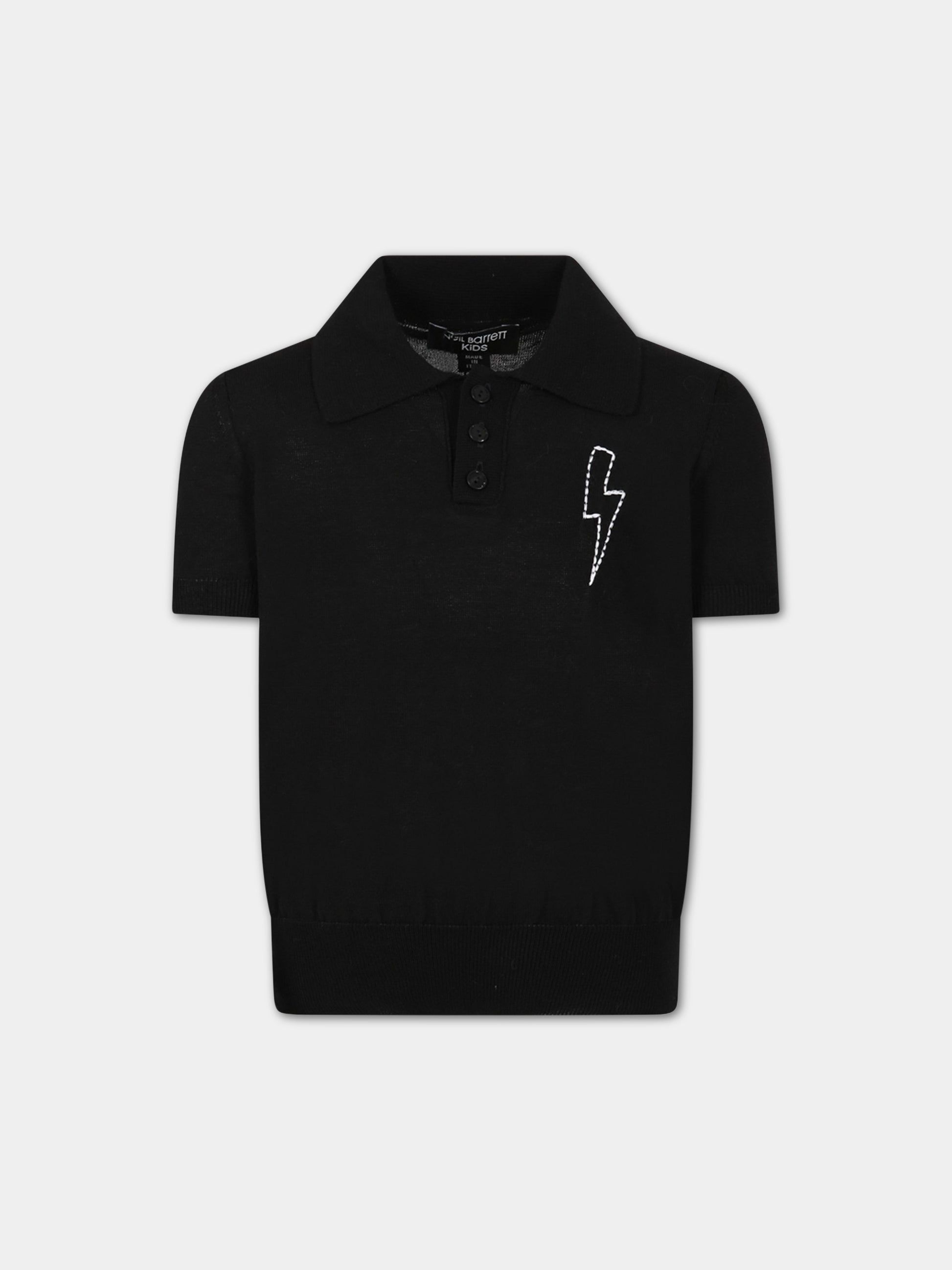 Polo nera per bambino con iconica saetta,Neil Barrett Kids,033590 110