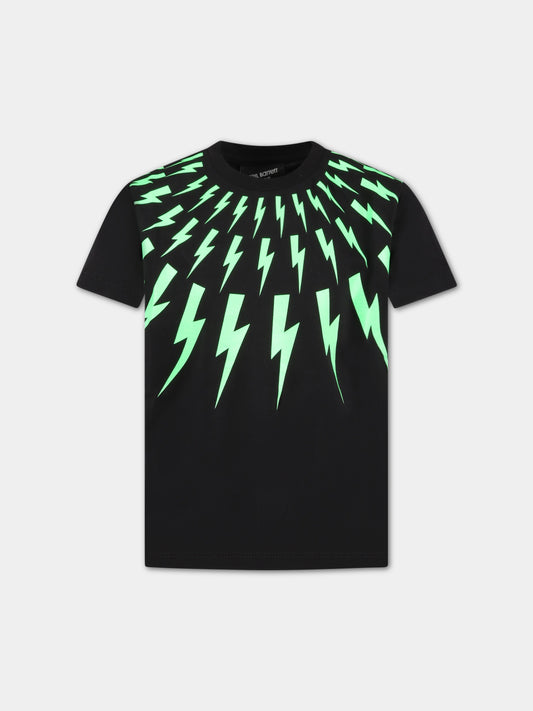 T-shirt nera per bambino con iconiche saette,Neil Barrett Kids,033623 110/48