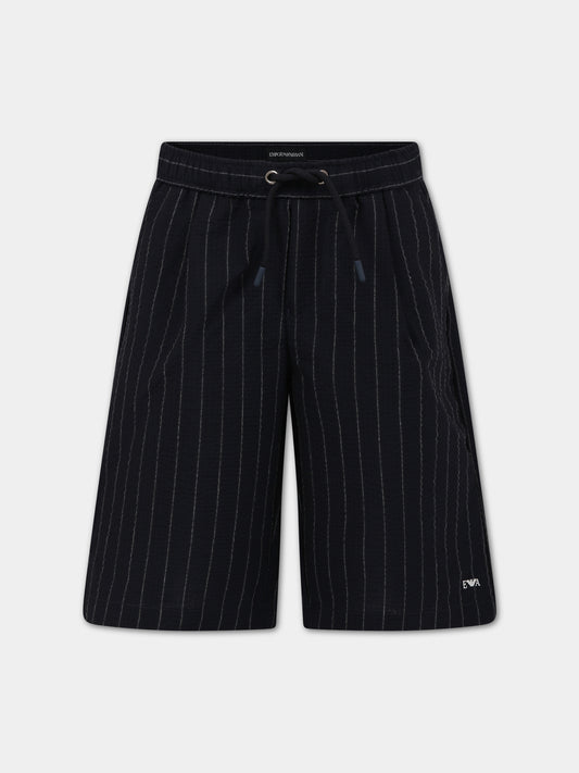 Shorts blu per bambino con logo iconico aquilotto,Armani Junior,3R4SJ2 4N7TZ F924