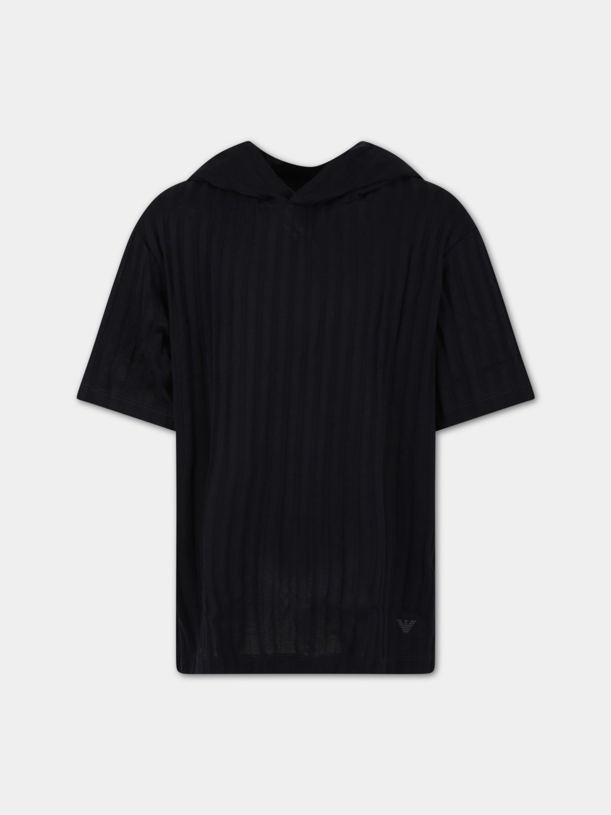 T-shirt nera per bambina con iconico aquilotto,Armani Junior,3R4TT8 1JGYZ 09J2