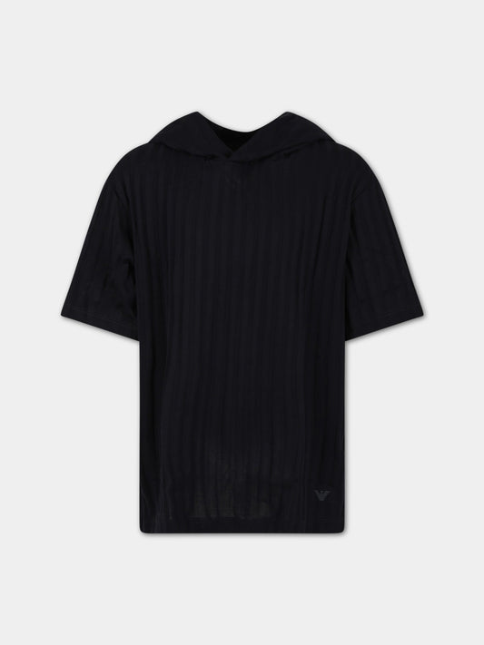 T-shirt nera per bambina con iconico aquilotto,Armani Junior,3R4TT8 1JGYZ 09J2