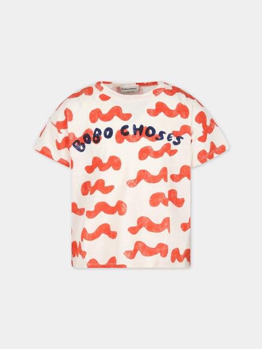 T-shirt avorio per bambino con logo e onde,Bobo Choses,123AC011