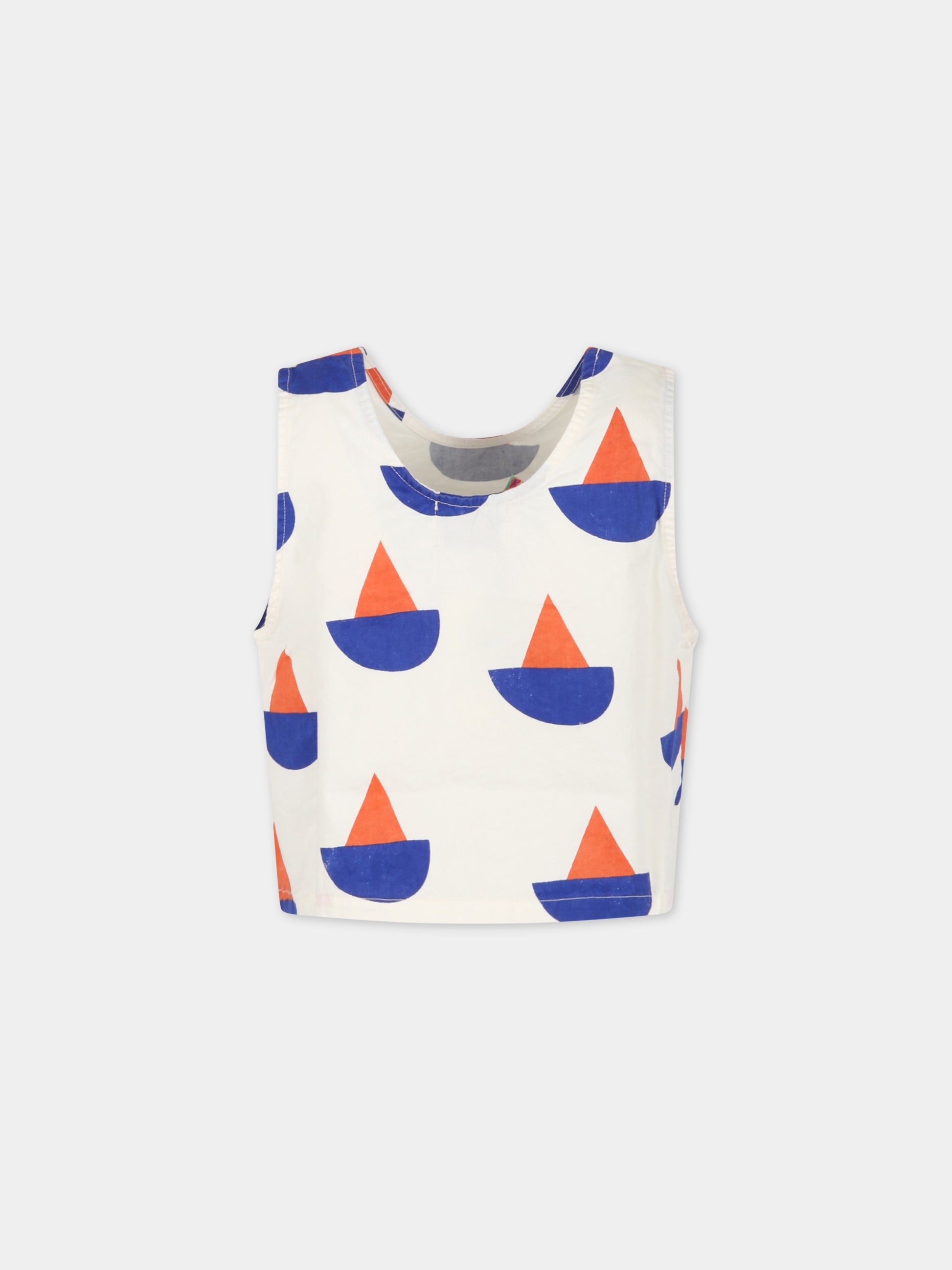 Canotta bianca per bambina con stampa multicolor all-over e logo,Bobo Choses,123AC100