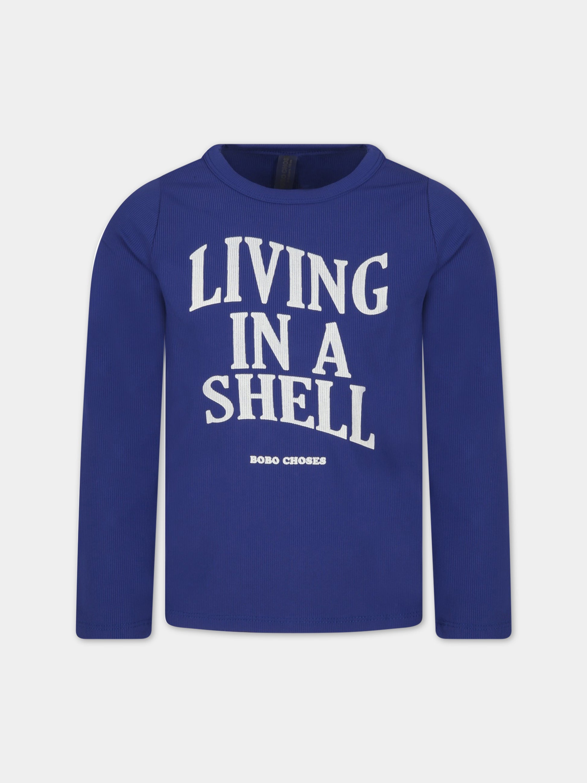 T-shirt blu per bambino con stampa e logo,Bobo Choses,123AC147