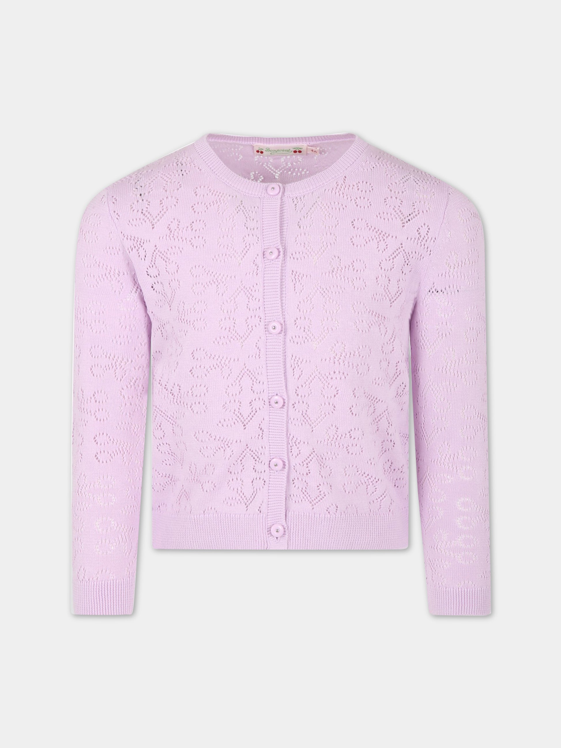 Cardigan lilla per bambina con iconiche ciliegie all-over,Bonpoint,S03GCAK00107 056A