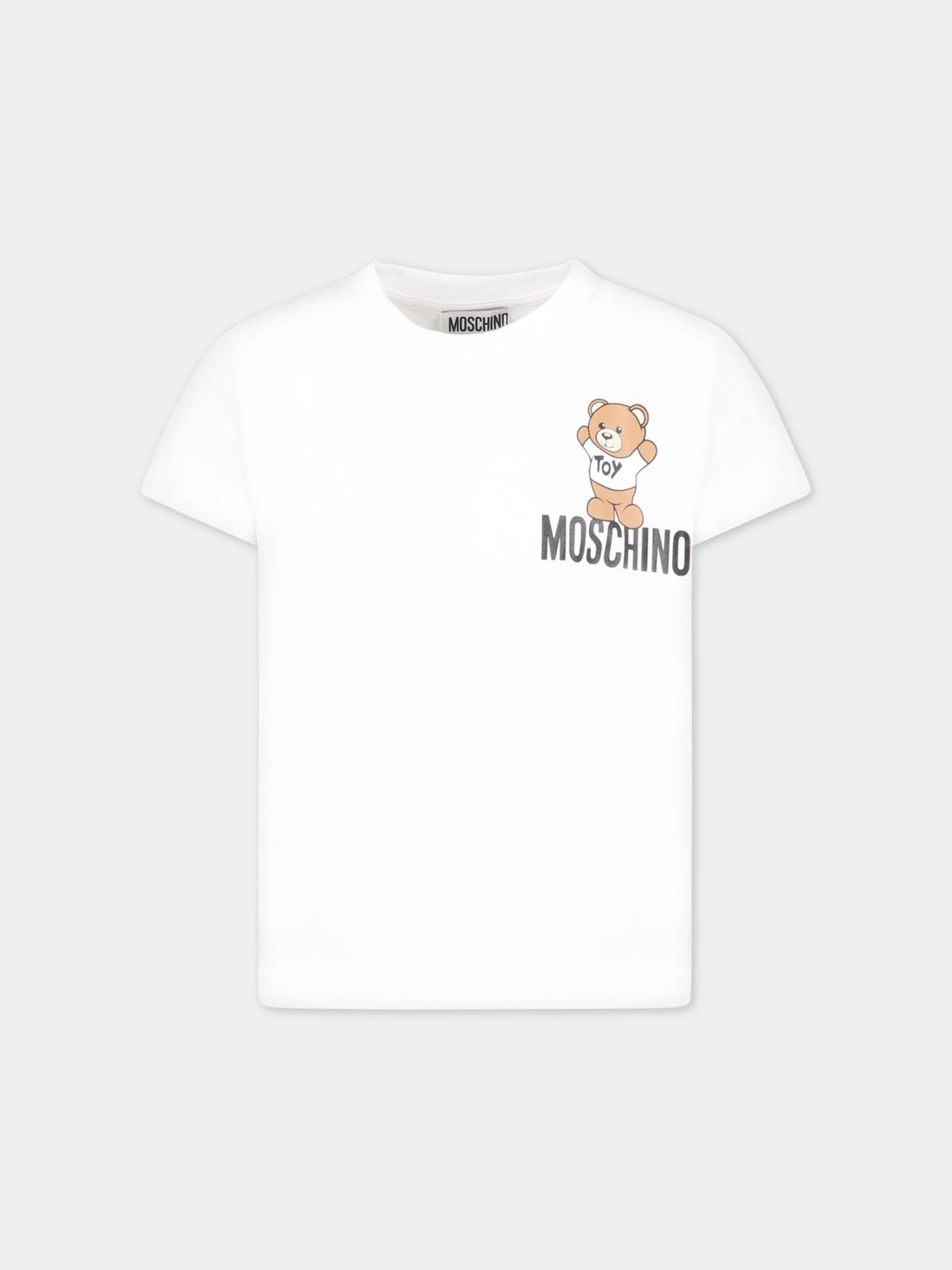 T-shirt bianca per bambino con Teddy Bear sul petto,Moschino Kids,HNM03U LAA02 10101