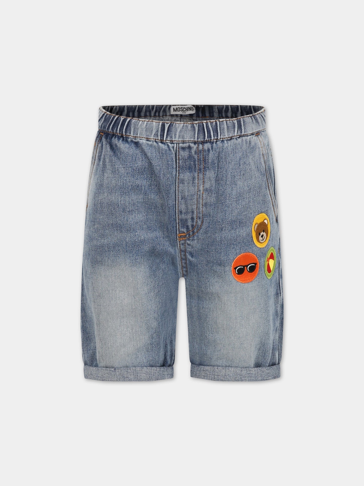 Shorts blu per bambino con Teddy Bear e logo,Moschino Kids,HUQ015 L0E01 40129