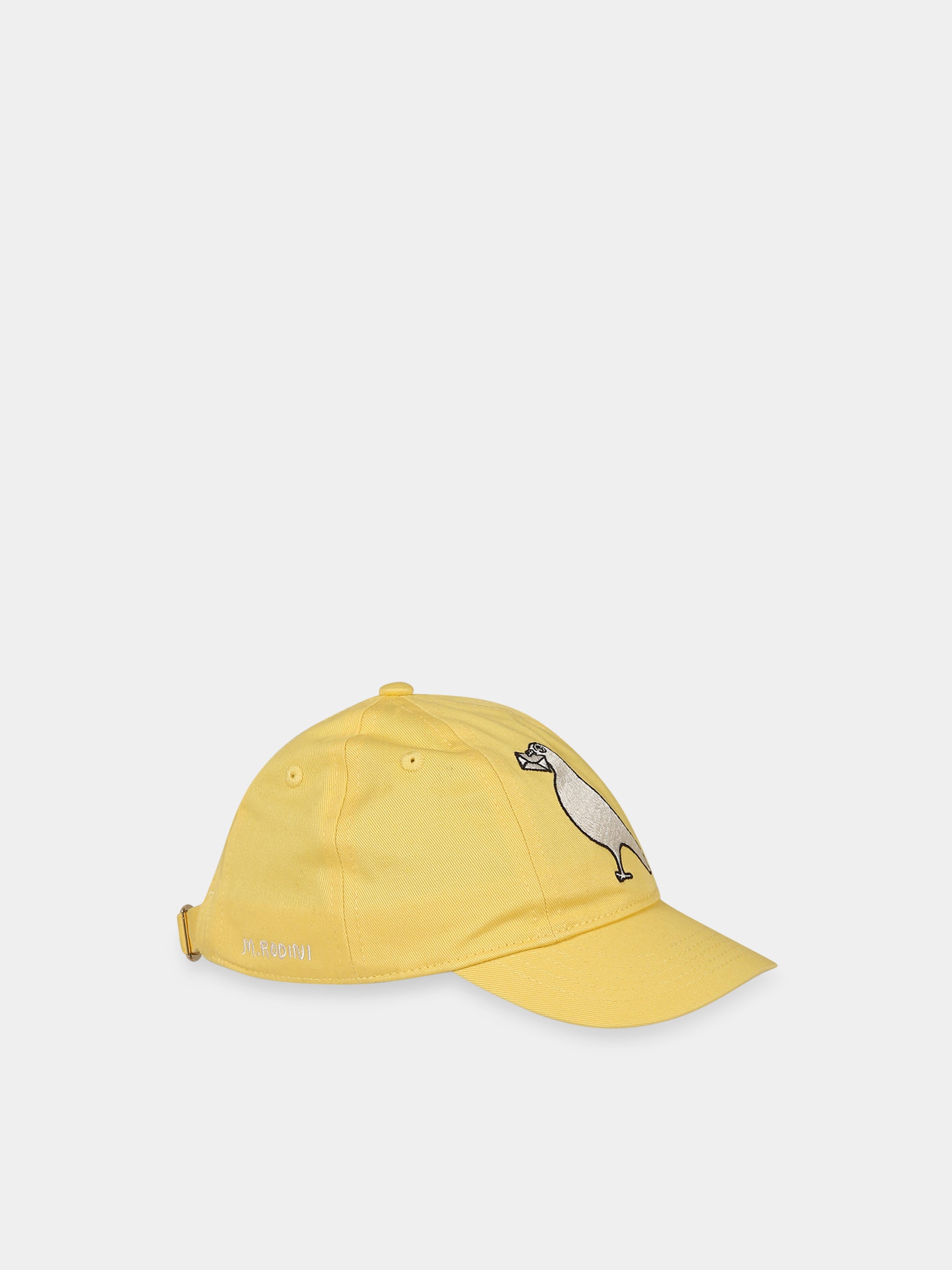 Cappello giallo per bambino con piccione ricamato e logo,Mini Rodini,2326510723