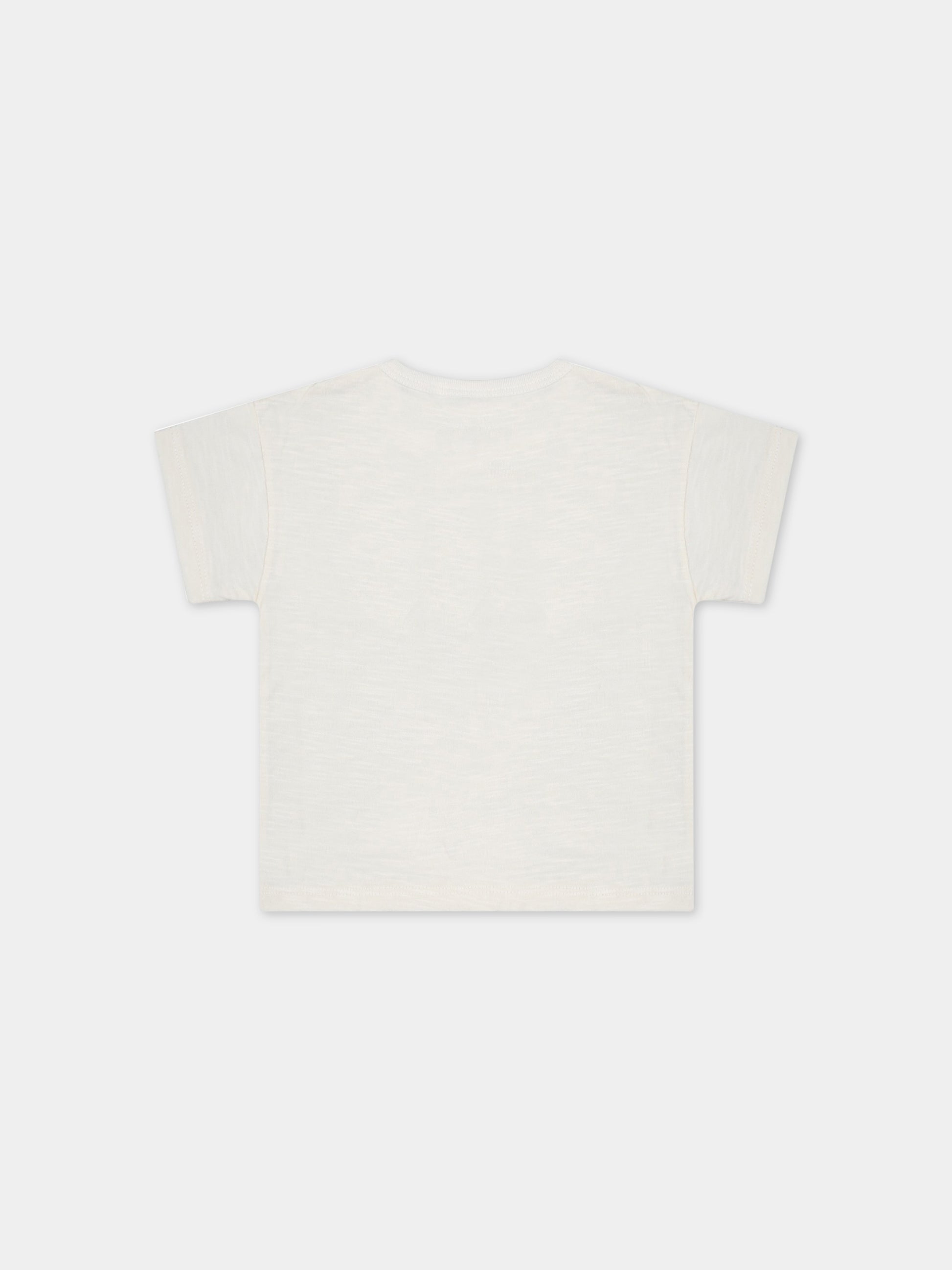 T-shirt avorio per neonato con logo blu,Petit Bateau,A07BA AVALANCHE