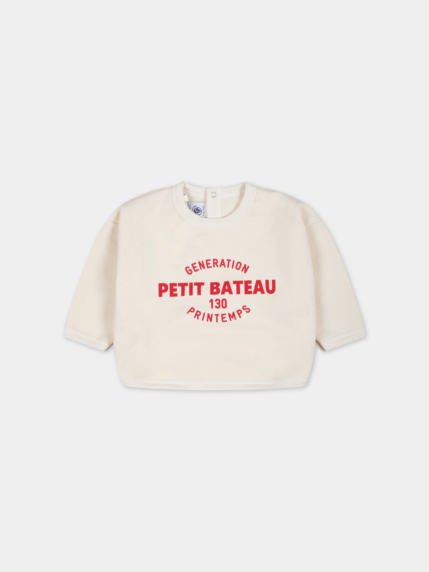 Felpa beige per neonato con logo rosso,Petit Bateau,A07NO AVALANCHE