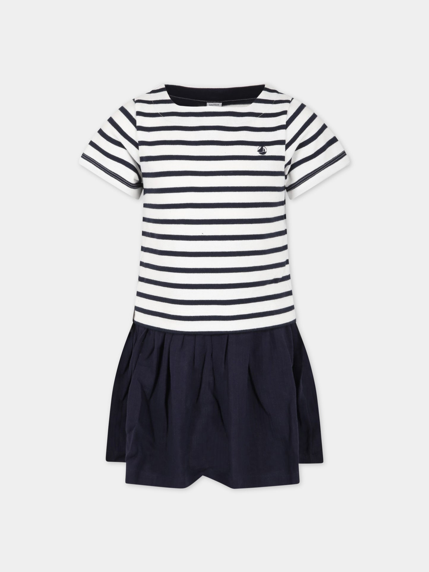 Vestito bianco per bambina con logo blu,Petit Bateau,A06V7 MARSHMALLOW/SMOKING