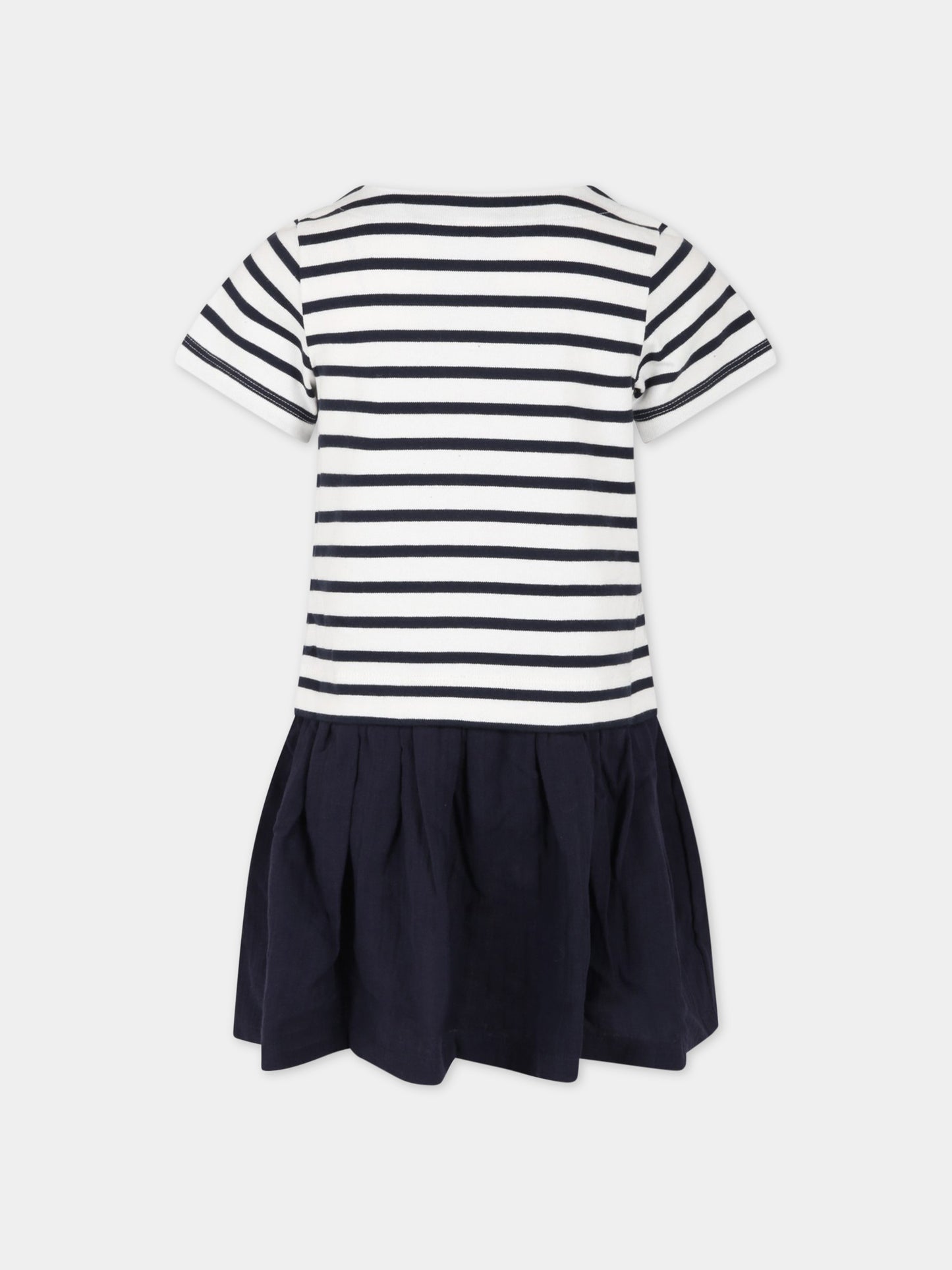 Vestito bianco per bambina con logo blu,Petit Bateau,A06V7 MARSHMALLOW/SMOKING