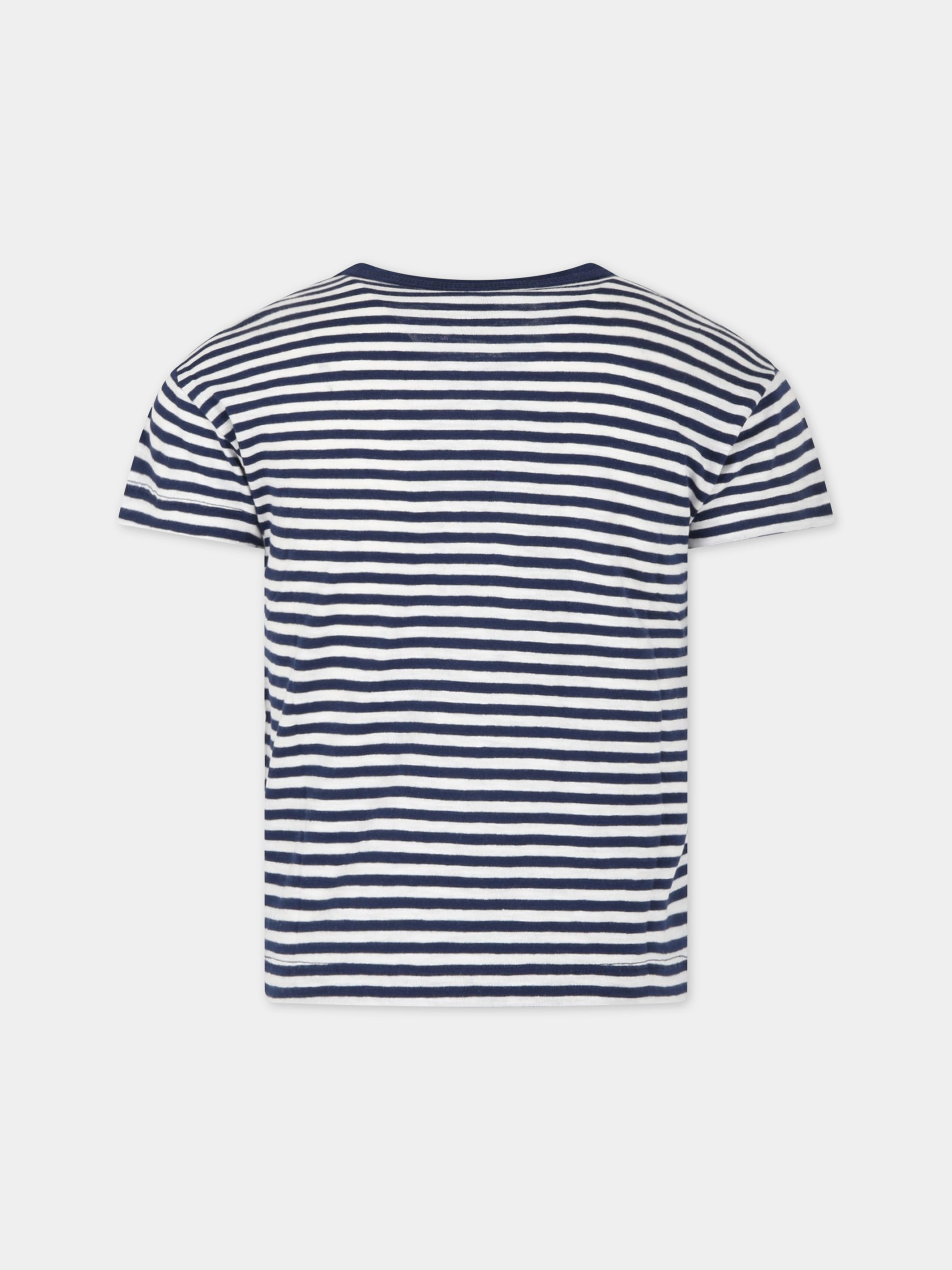 T-shirt multicolor a righe per bambino con logo,Petit Bateau,A06XM MEDIEVAL/MARSHMALLOW