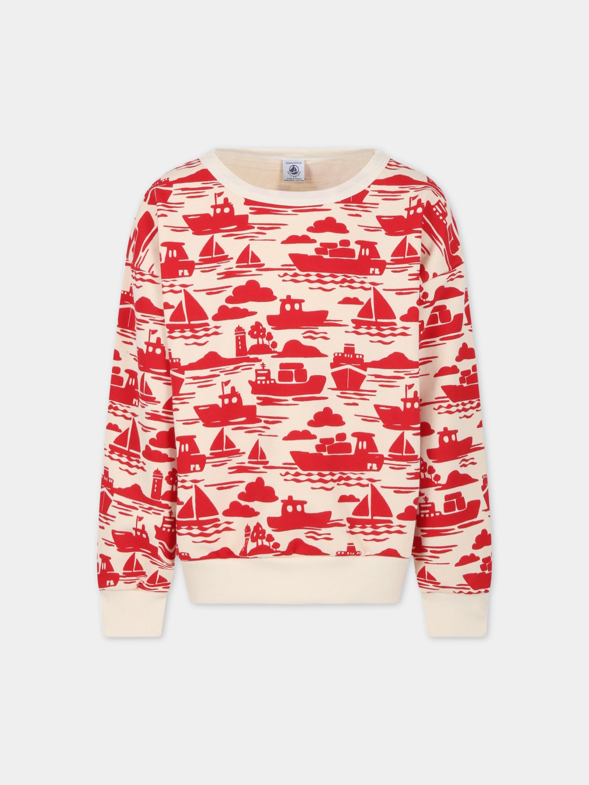 Felpa avorio per bambino con barche rosse,Petit Bateau,A06Z1 AVALANCHE/ROUGE