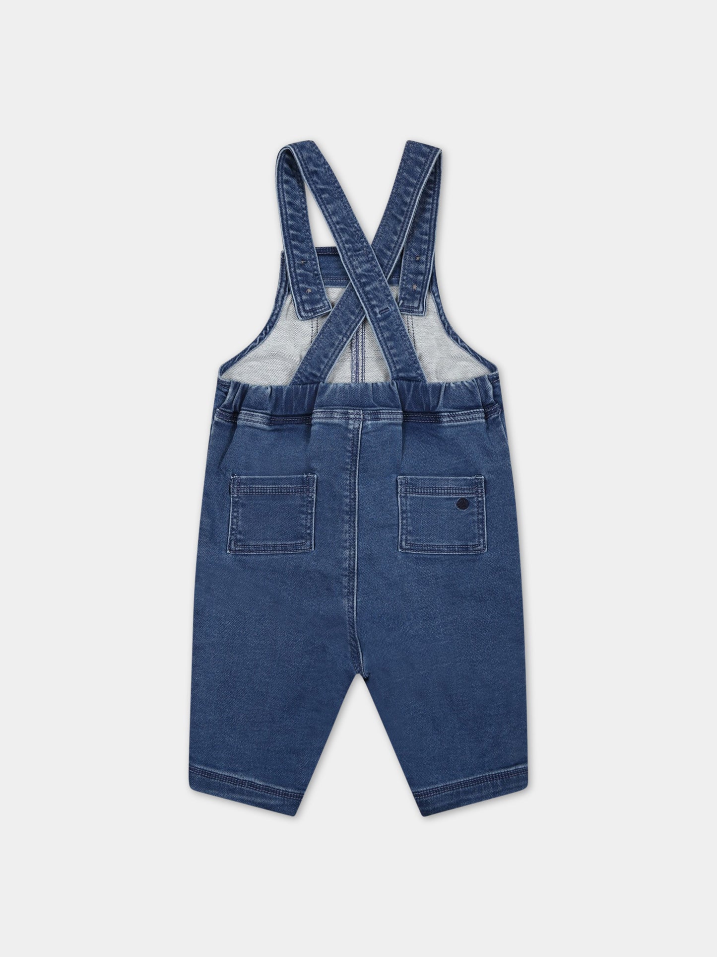 Salopette blu per neonati con logo,Petit Bateau,A0536 BLEU DELAVE