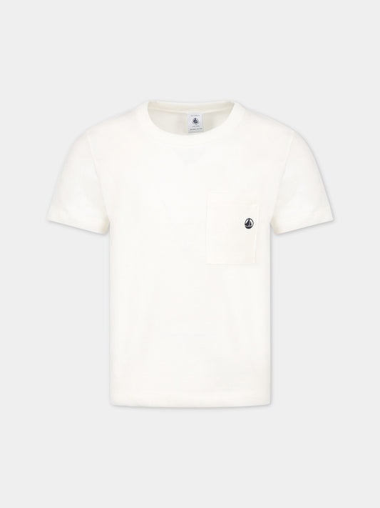 T-shirt avorio per bambino con logo,Petit Bateau,A072H MARSHMALLOW