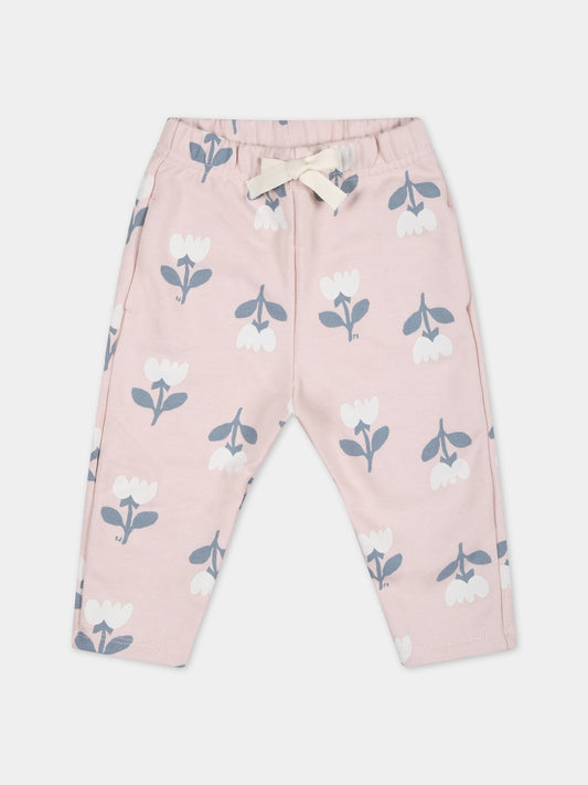 Pantaloni rosa per bambina con fiori,Petit Bateau,A071S SALINE/MULTICO