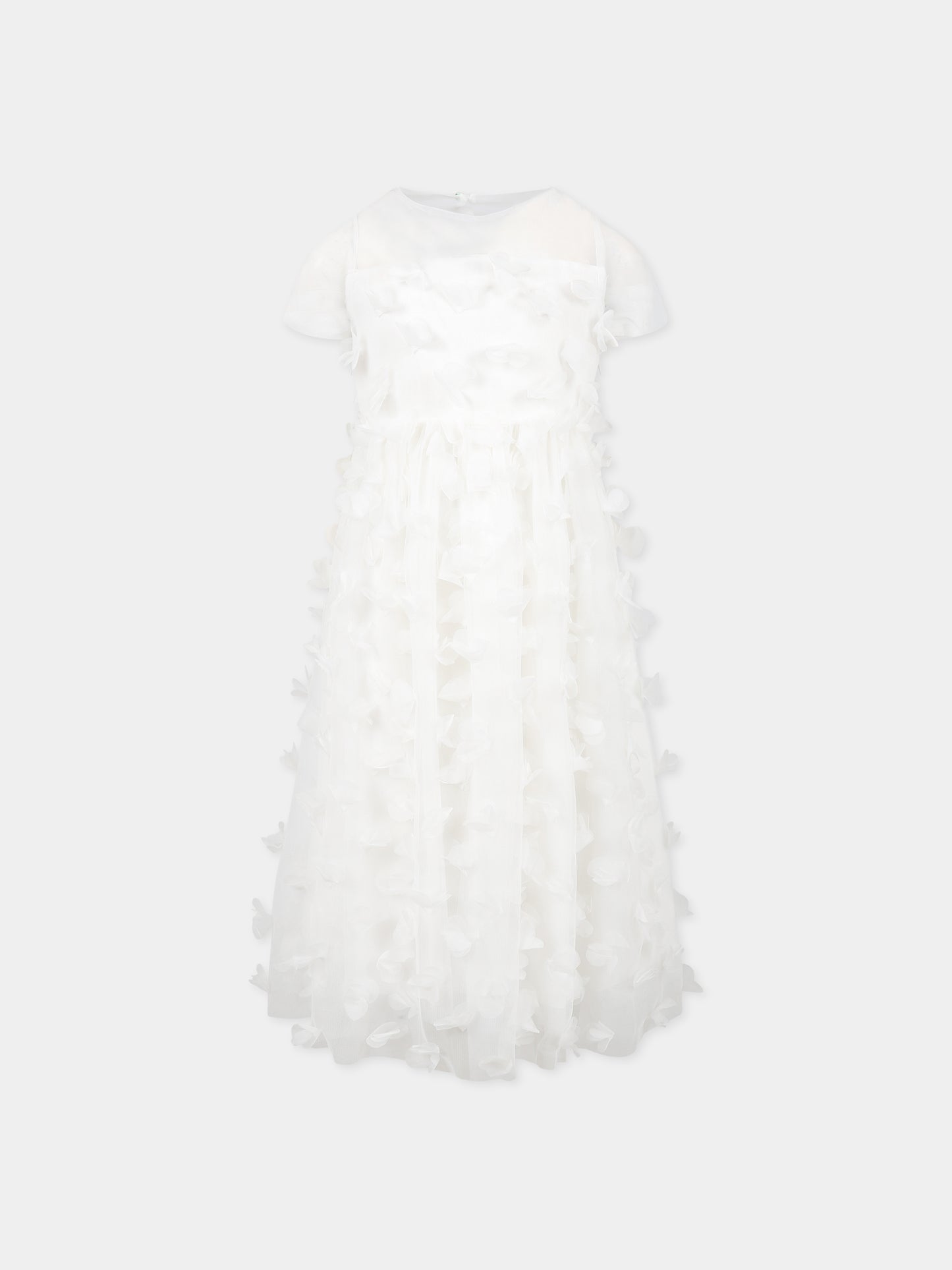 Vestito bianco per bambina con applicazioni in tulle,Simonetta,SS1C21 T0041 101