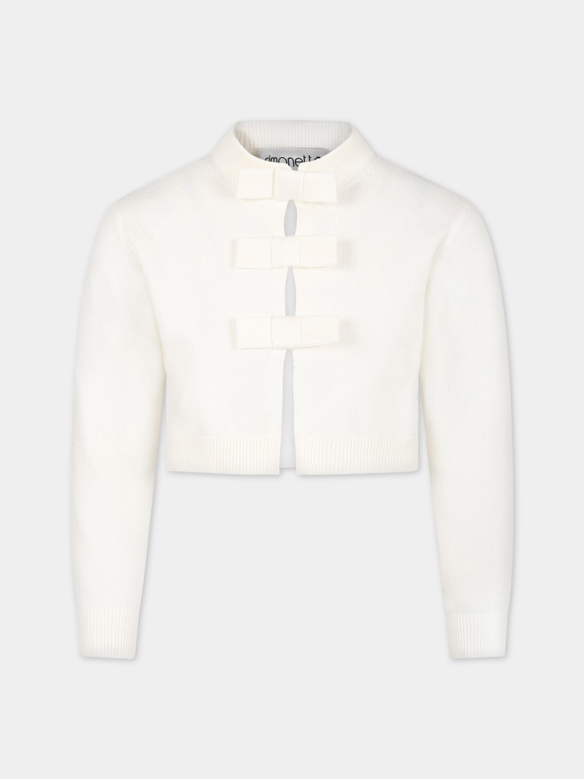 Cardigan bianco per bambina con fiocchi,Simonetta,SS9A80 X0003 101