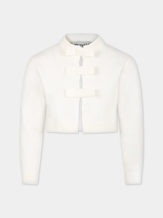 Cardigan bianco per bambina con fiocchi,Simonetta,SS9A80 X0003 101