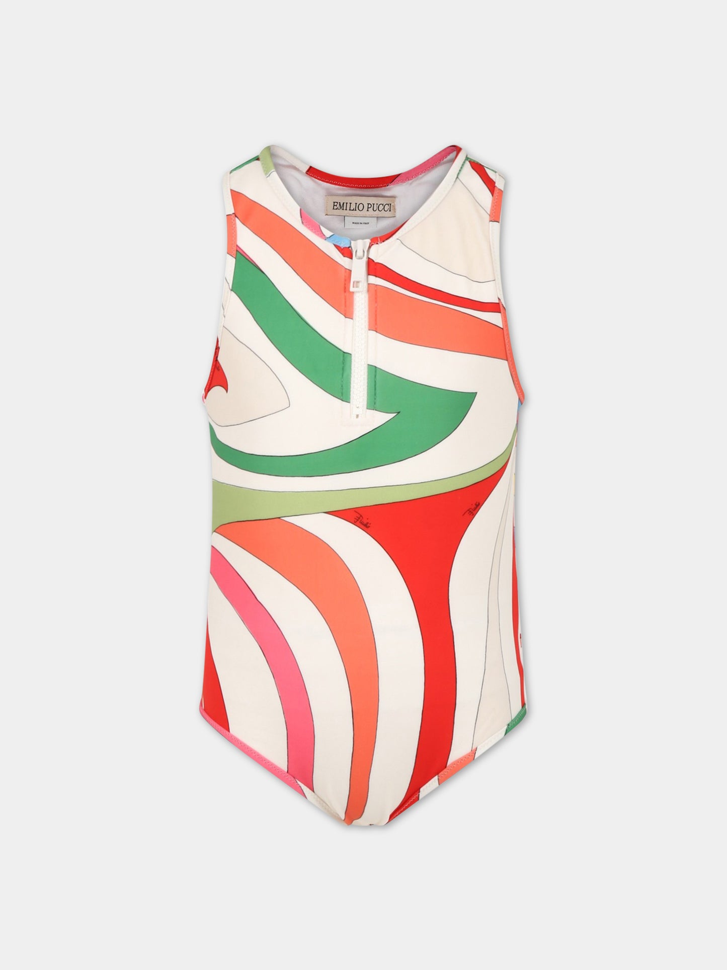 Costume multicolor per bambina con stampa e logo,Emilio Pucci Junior,PSCA29 J0272 999