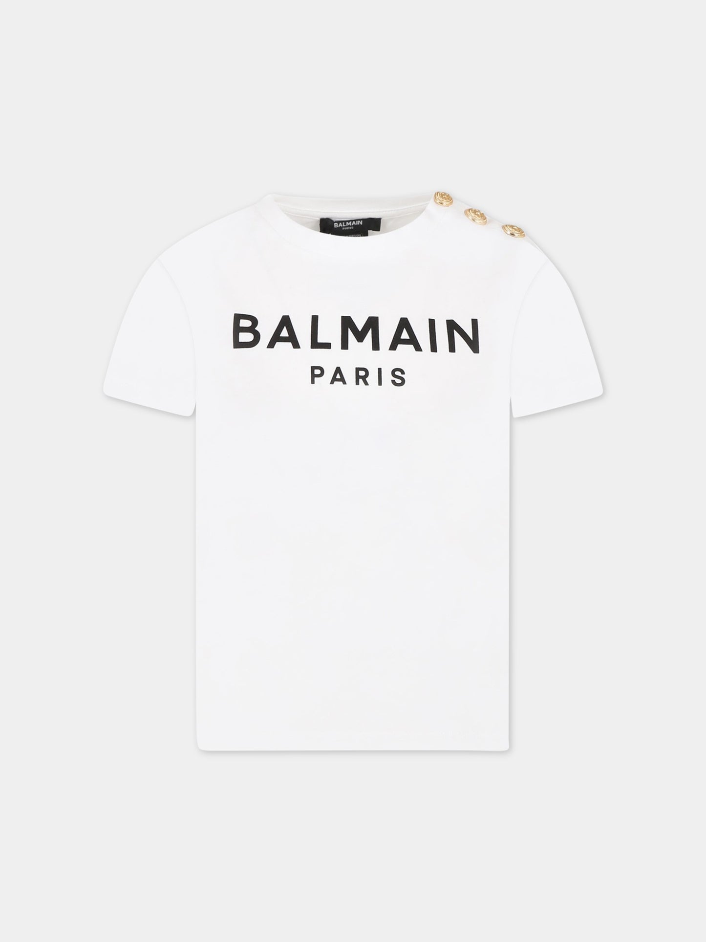 T-shirt bianca per bambino con logo,Balmain Kids,BS8Q41 Z0057 100OR