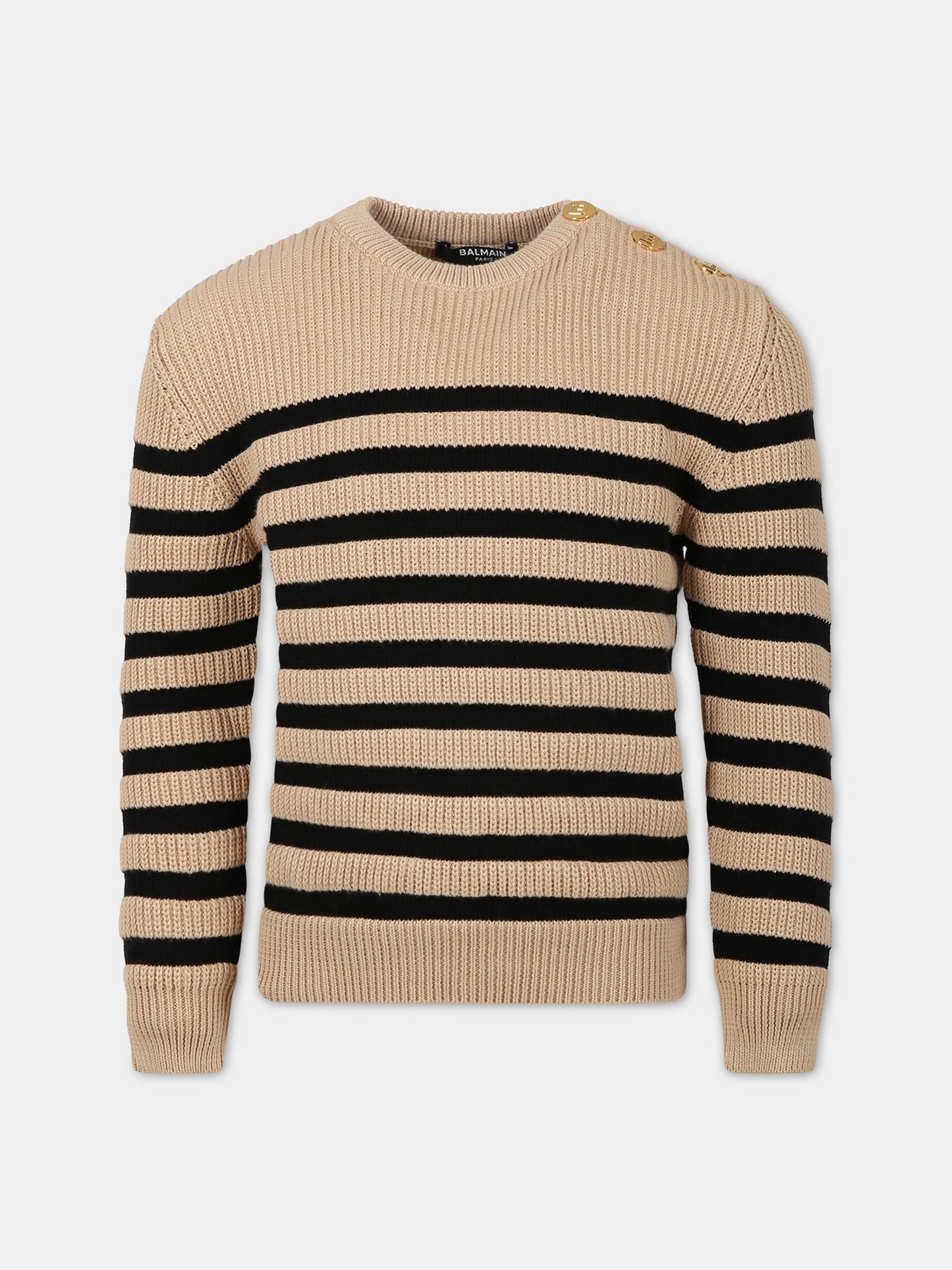 Maglione beige per bambini a righe,Balmain Kids,BS9P70 X0003 116NE