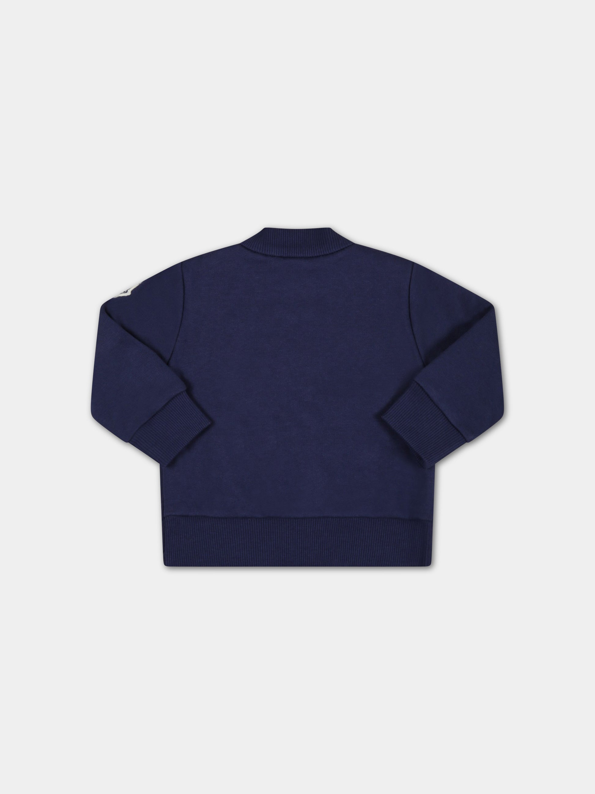 Felpa blu per neonato con patch logato,Moncler Kids,951 8G00002 809DK 741