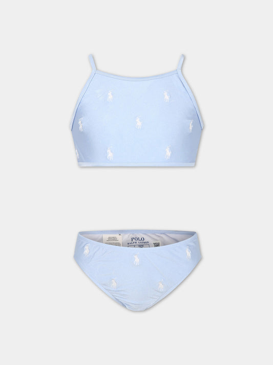 Bikini celeste per bambina con iconico cavallino all-over,Ralph Lauren Kids,901302003
