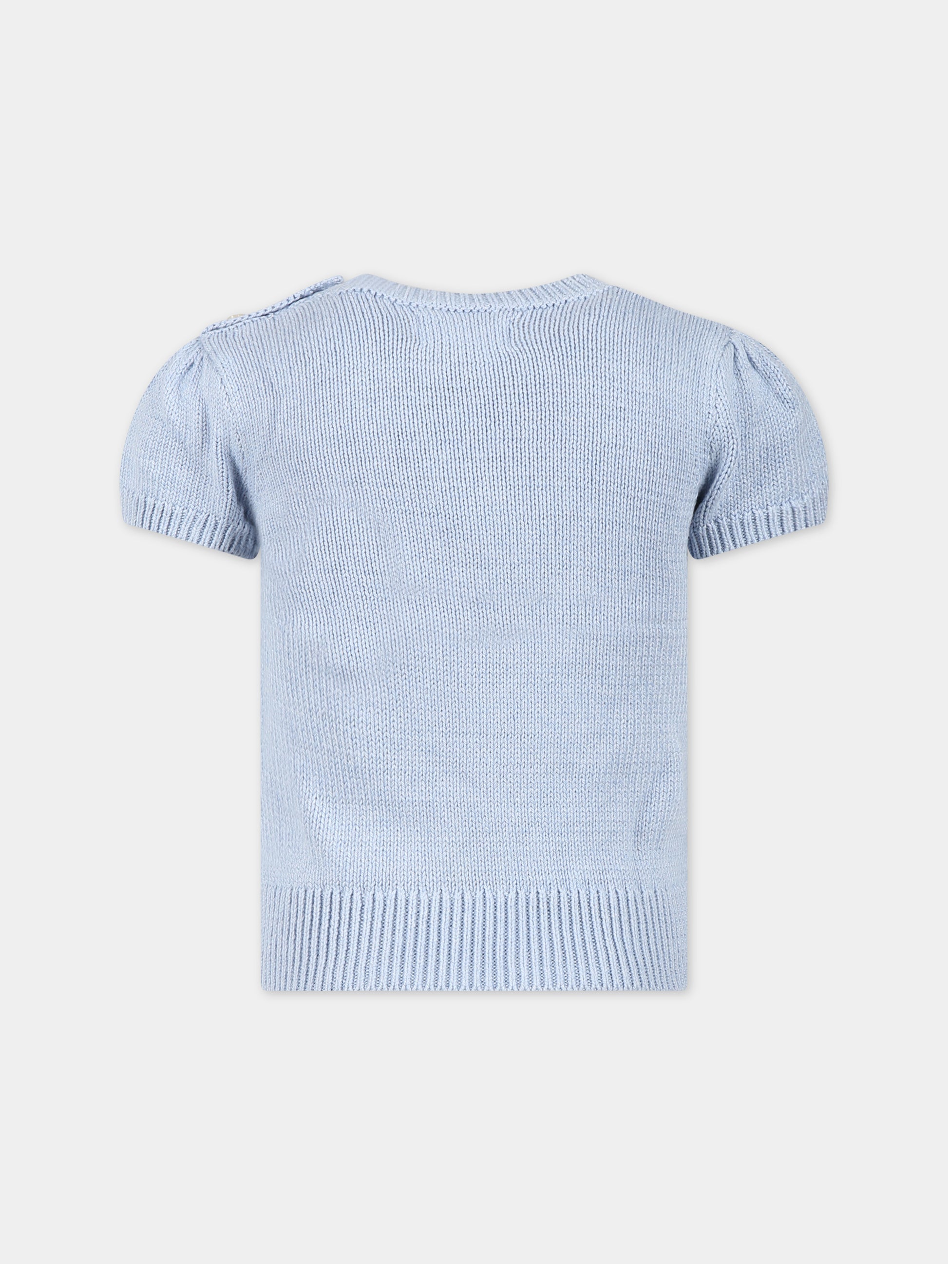 Maglia celeste per bambina con orso e logo,Ralph Lauren Kids,903574001