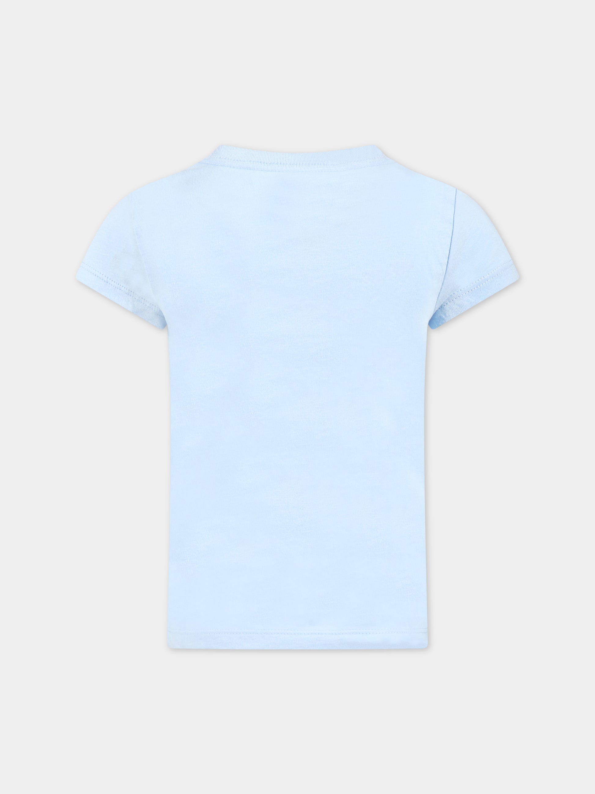 T-shirt celeste per bambina con logo e iconico cavallino,Ralph Lauren Kids,903863001